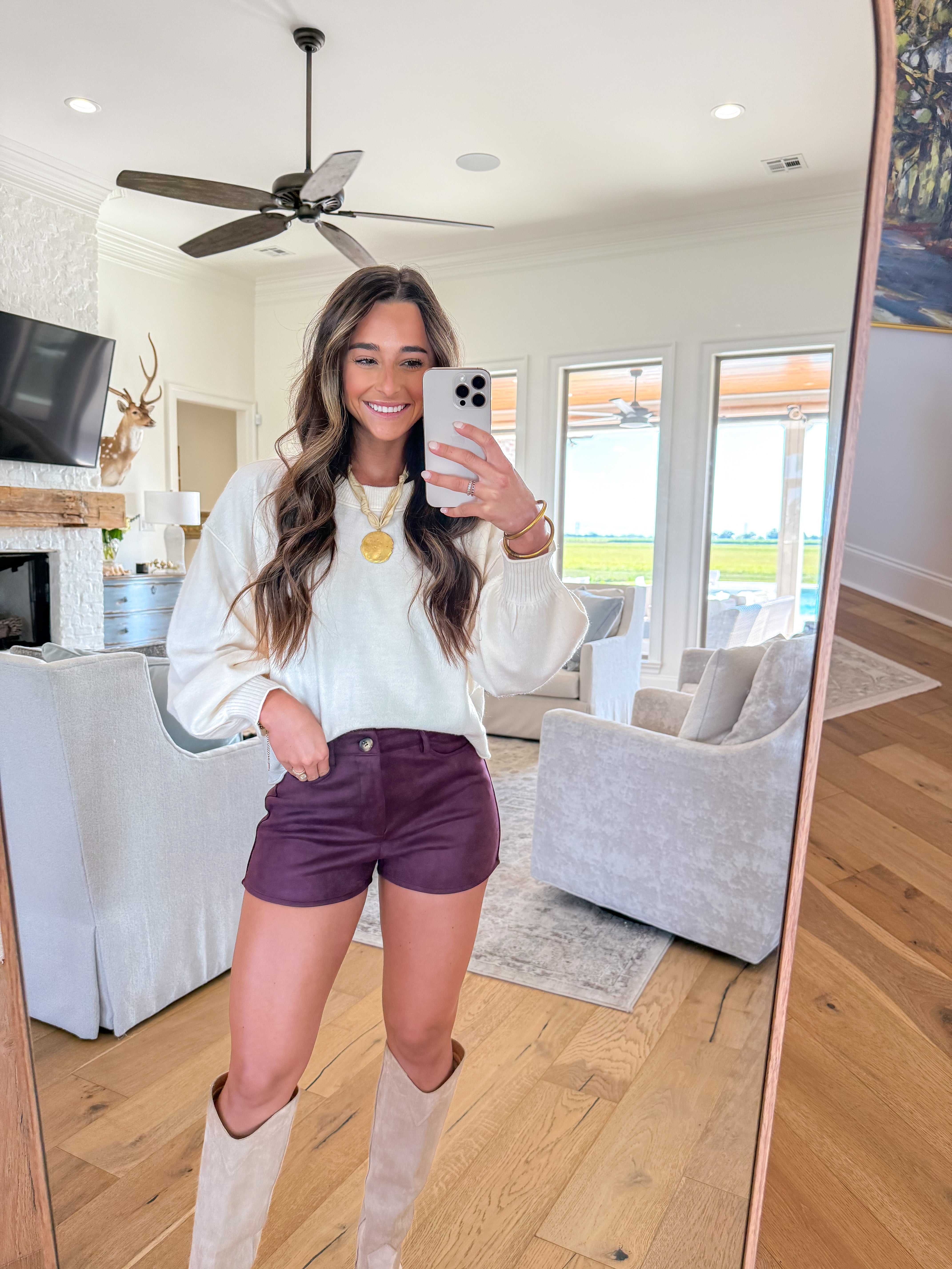 Marcel Burgundy High-Waisted Suede Shorts