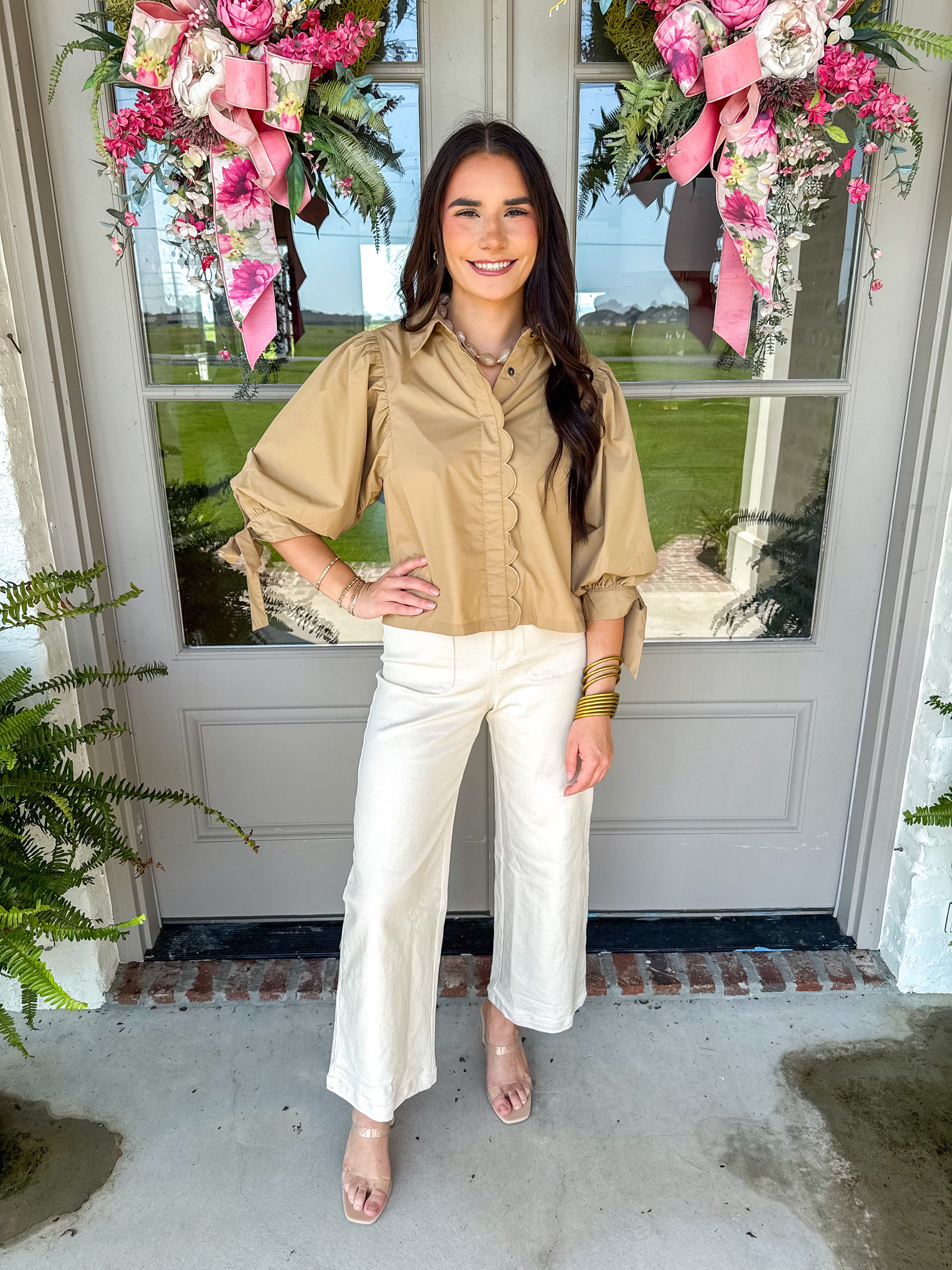 Saddle Up Cream Wide-Leg High-Waisted Jeans