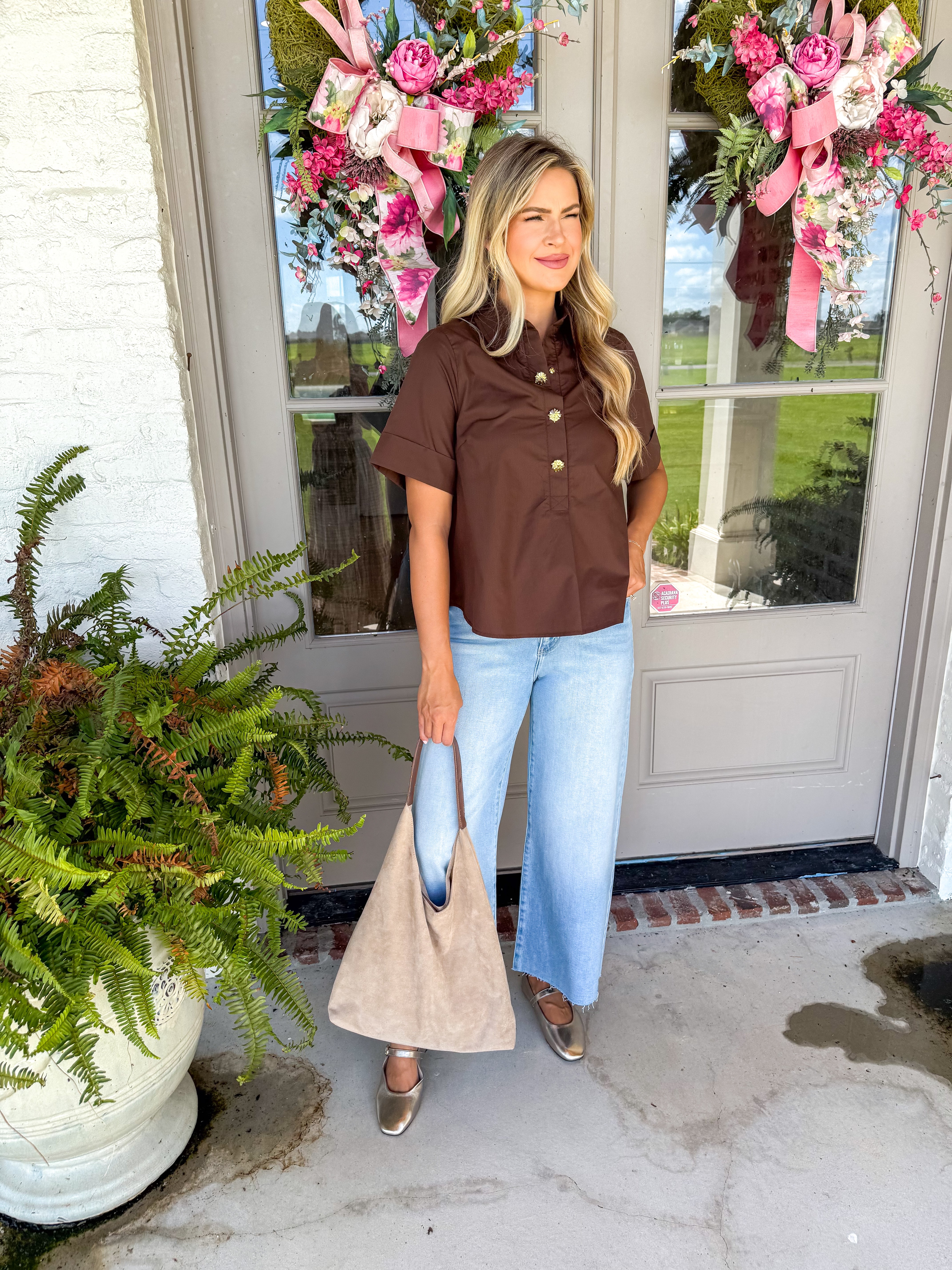 Chocolate Charm Button-Up Top
