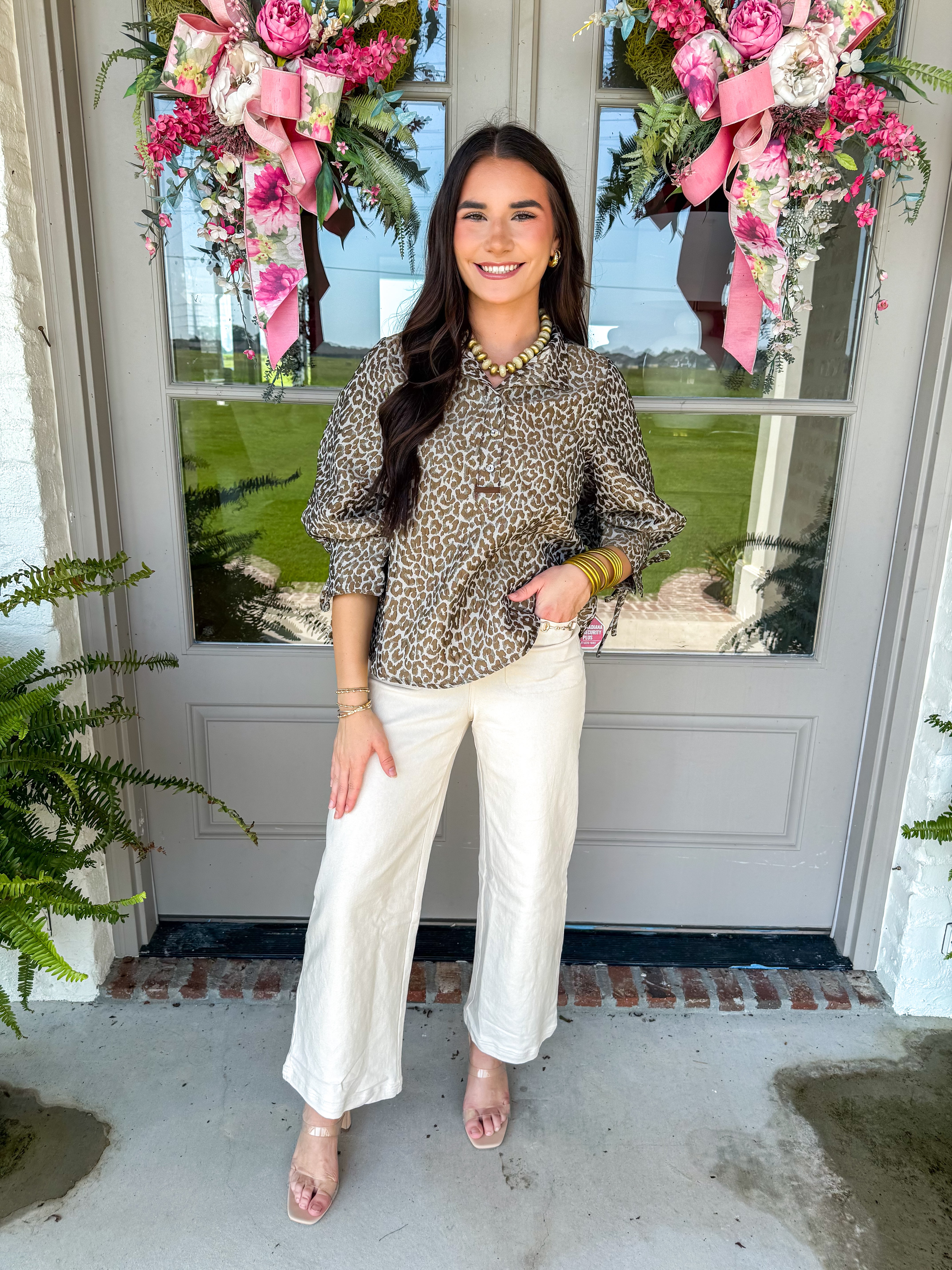 Saddle Up Cream Wide-Leg High-Waisted Jeans