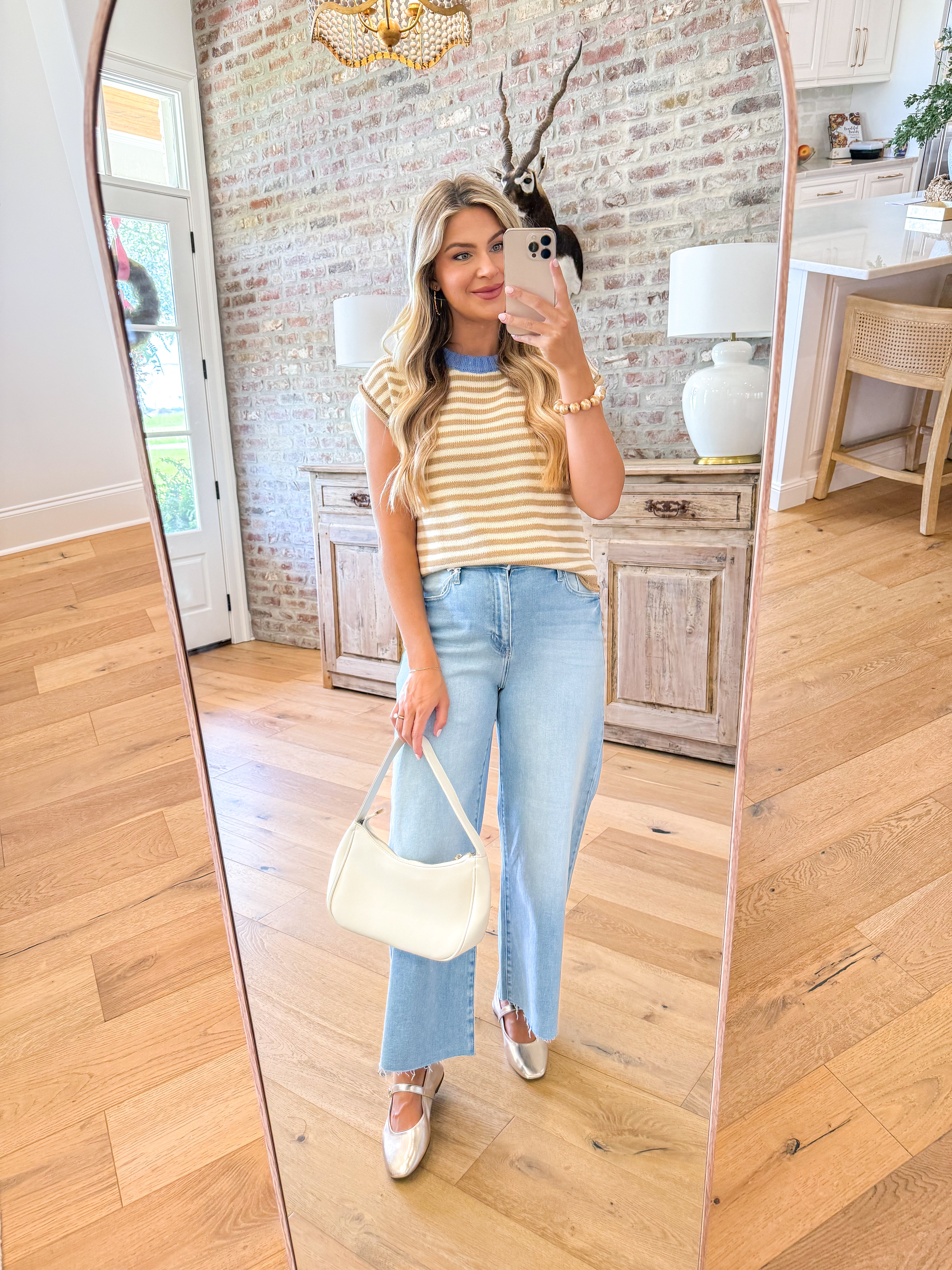 Taupe Striped Knit Sweater Vest