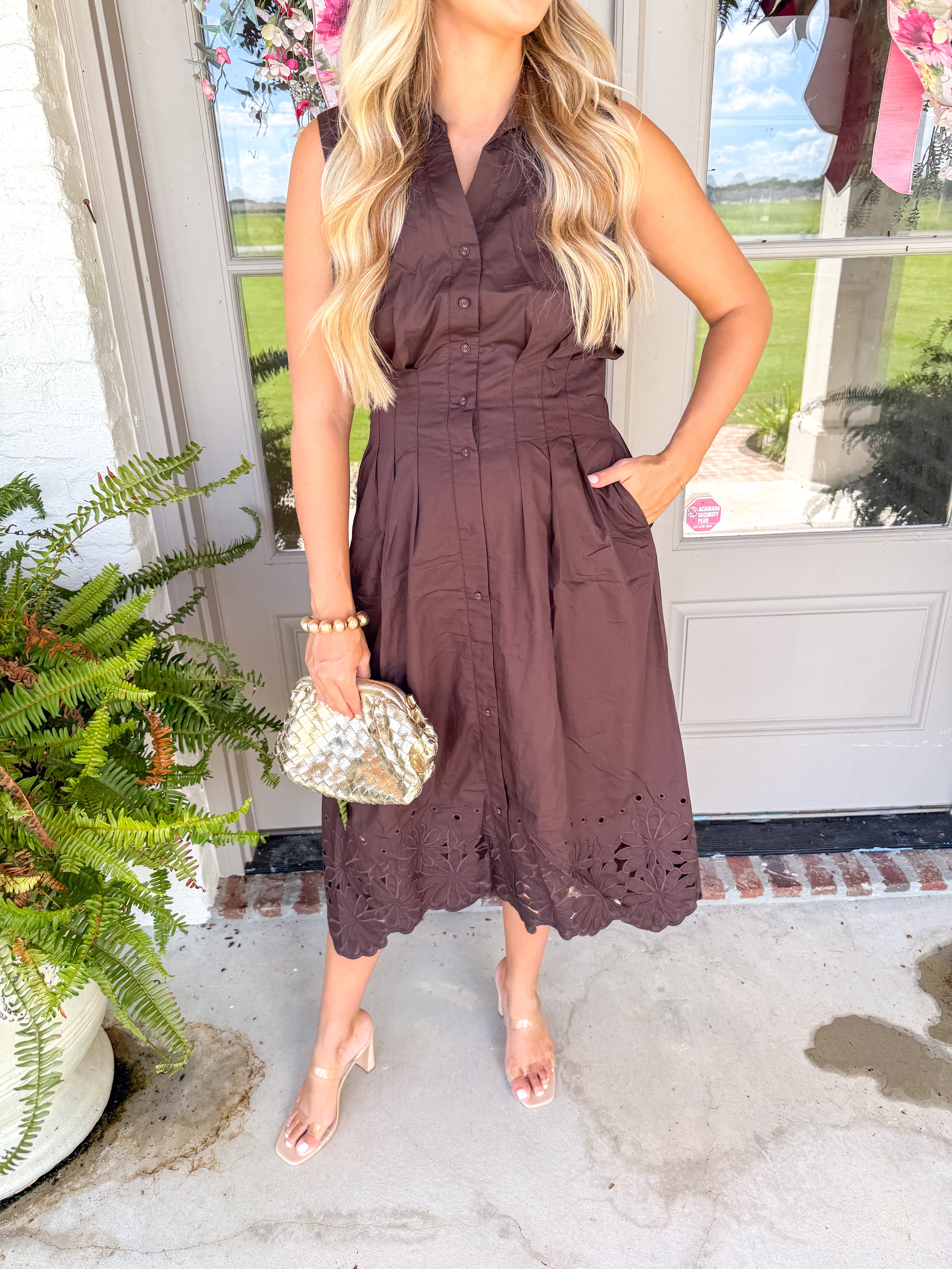 The Brown Eyelet Shirt Dress