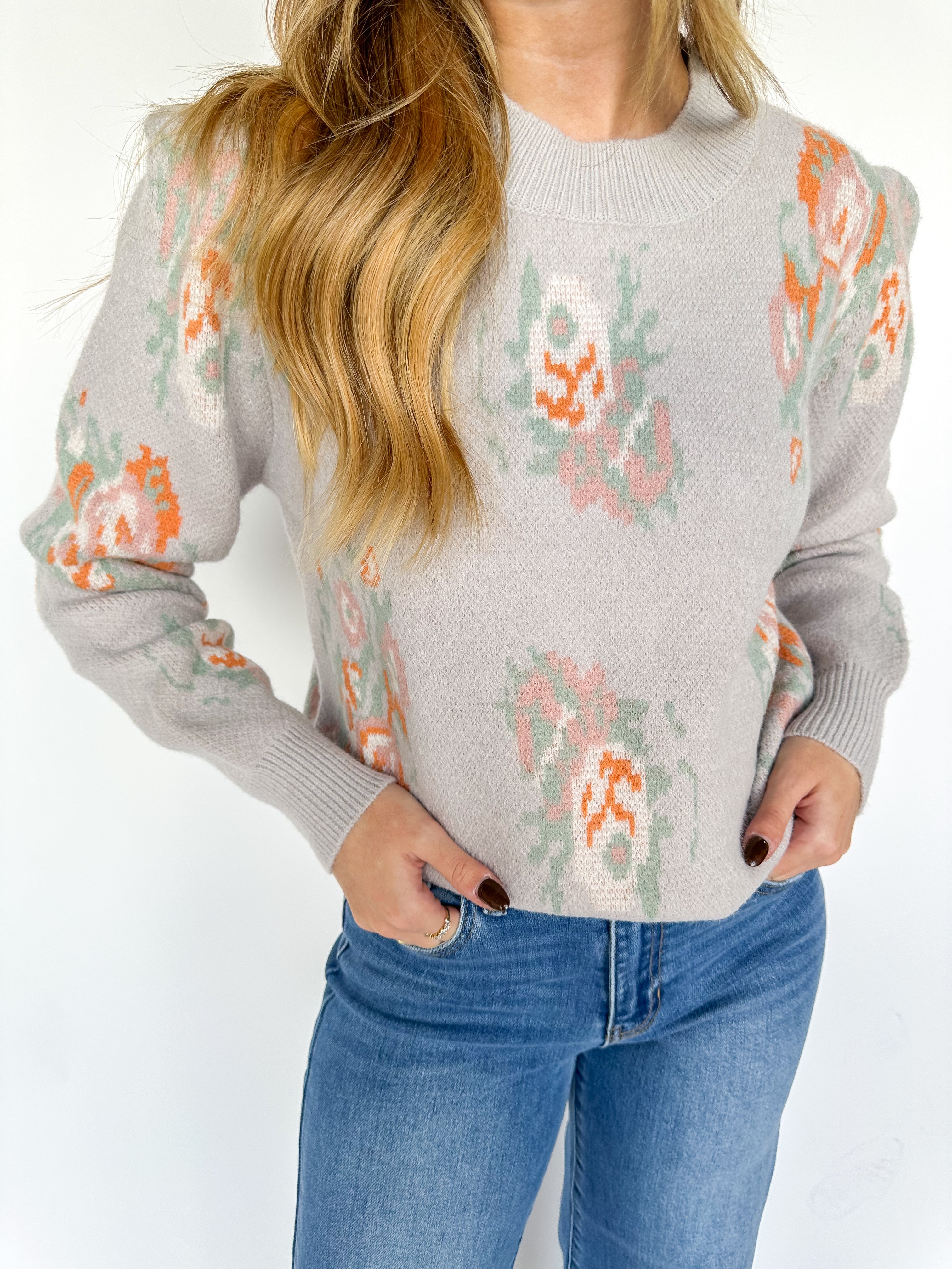 Grey Floral Sweater