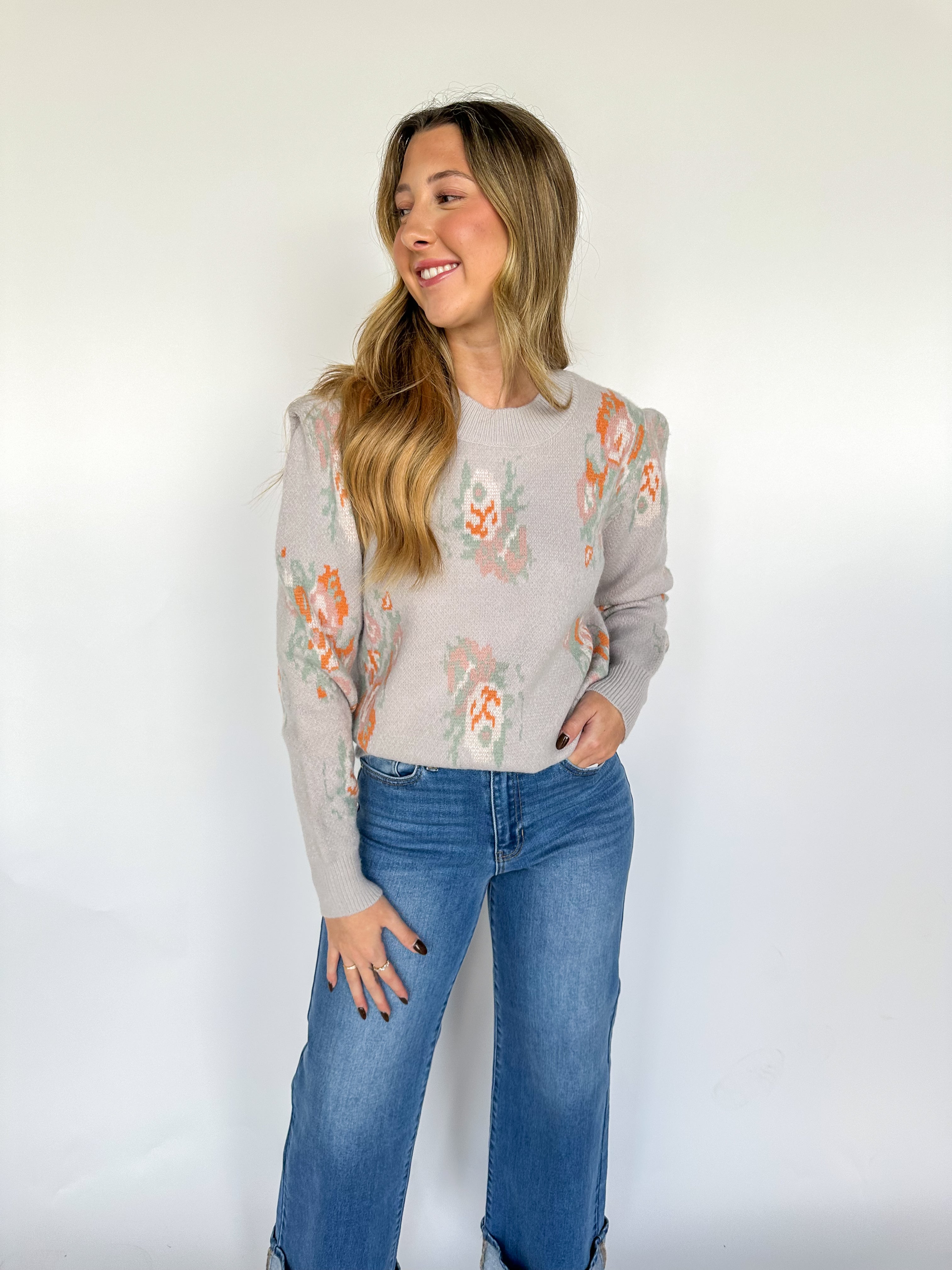 Grey Floral Sweater