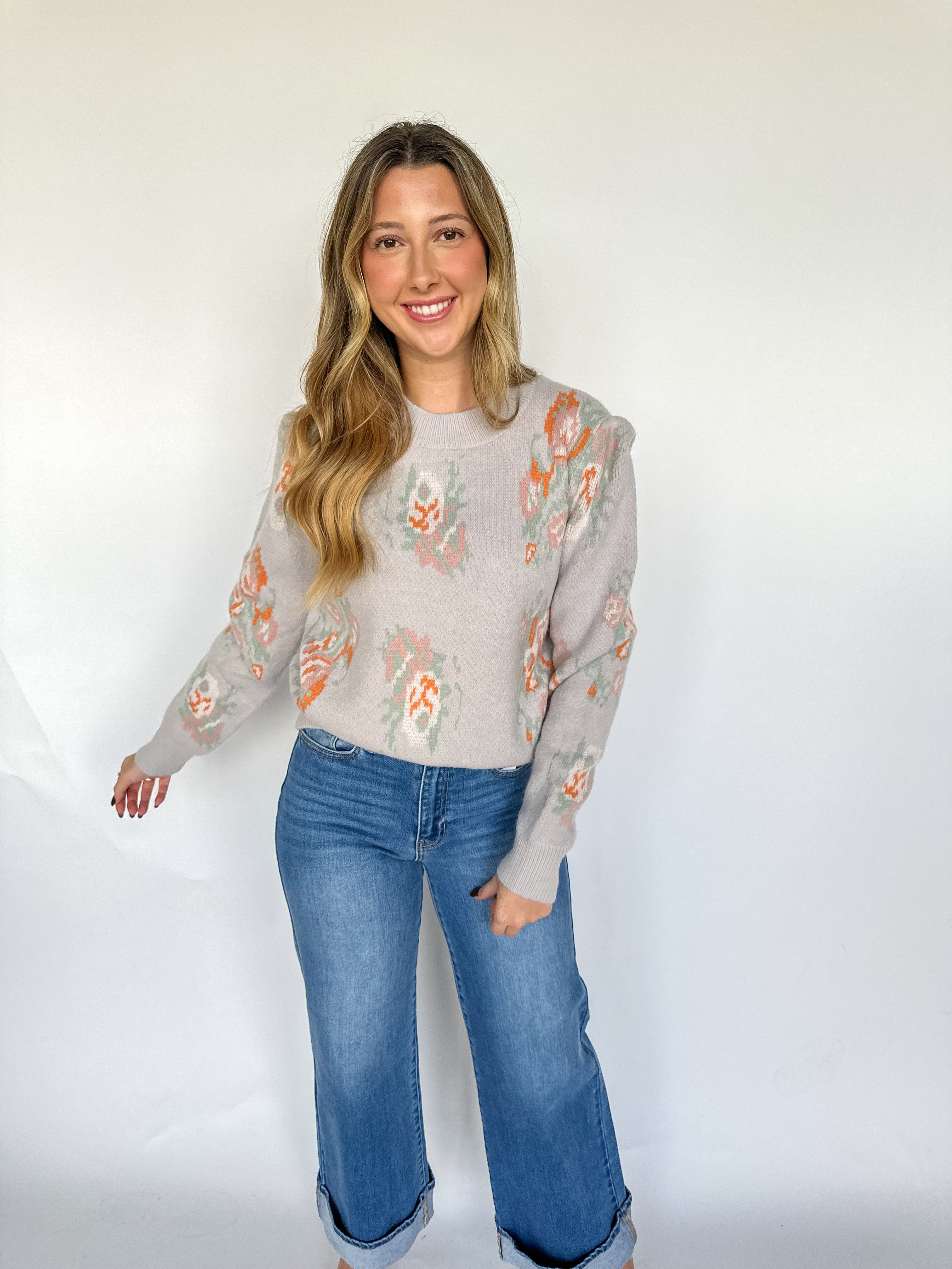 Grey Floral Sweater