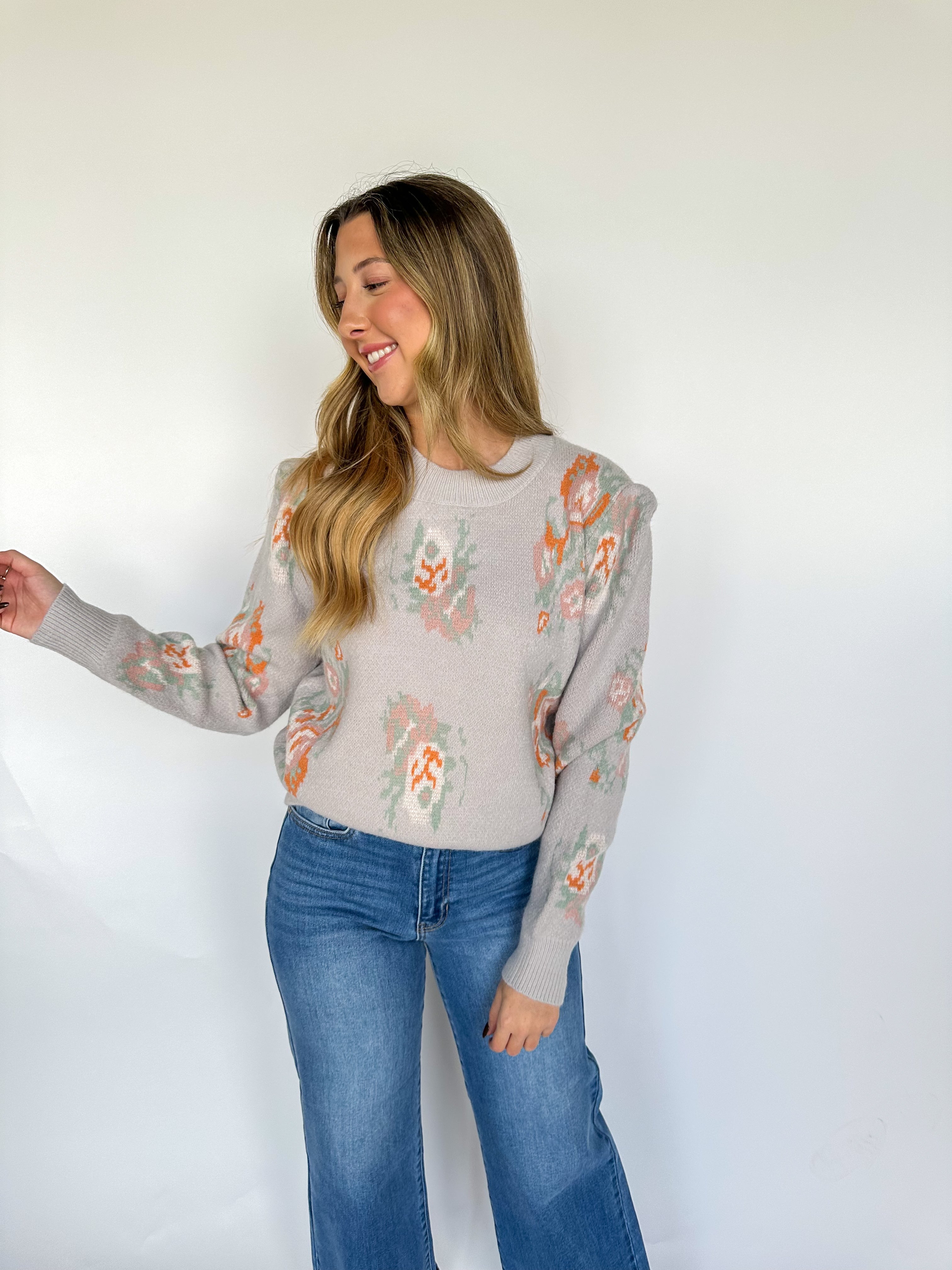 Grey Floral Sweater