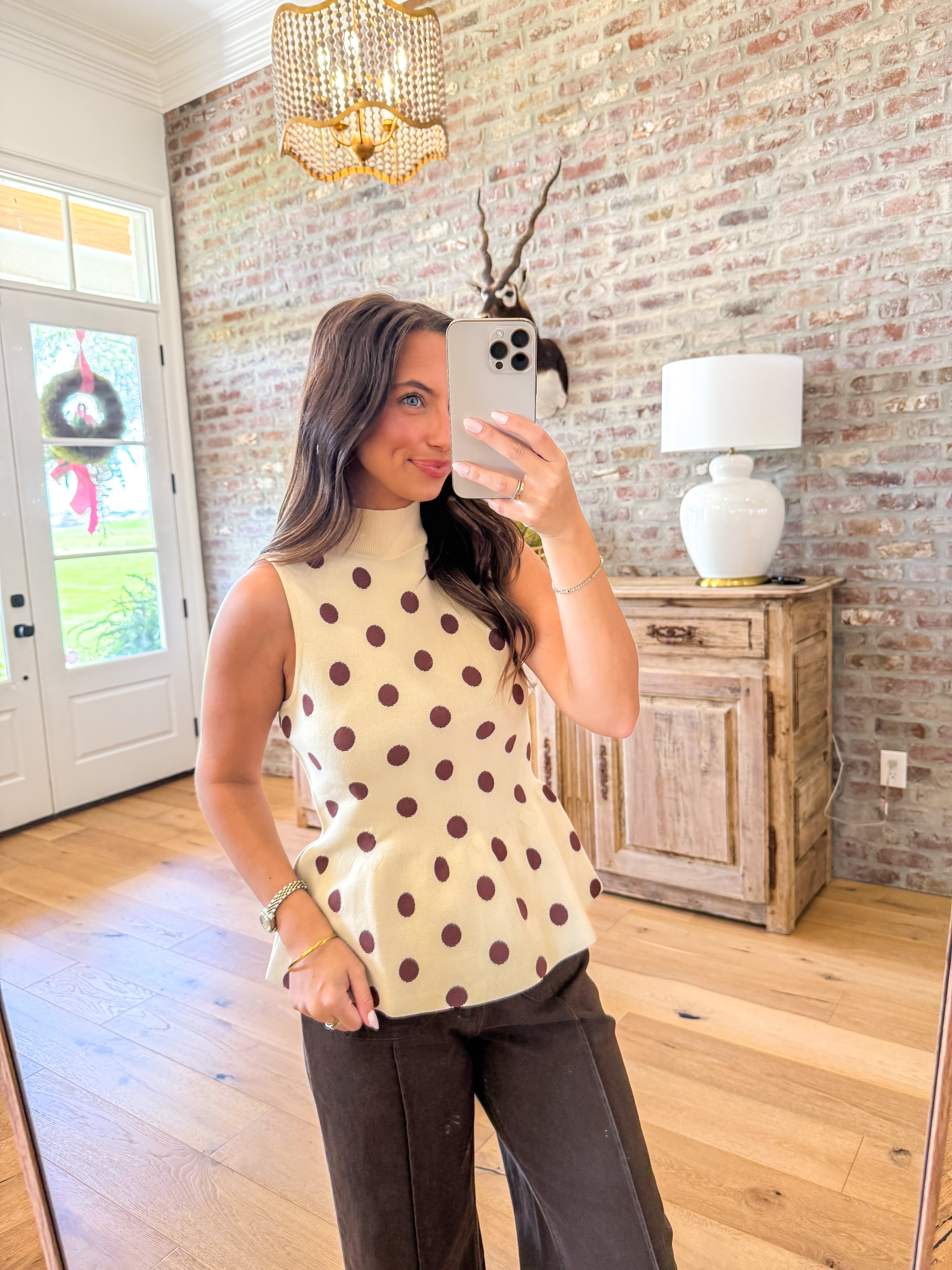 Ecru Dot Peplum Top