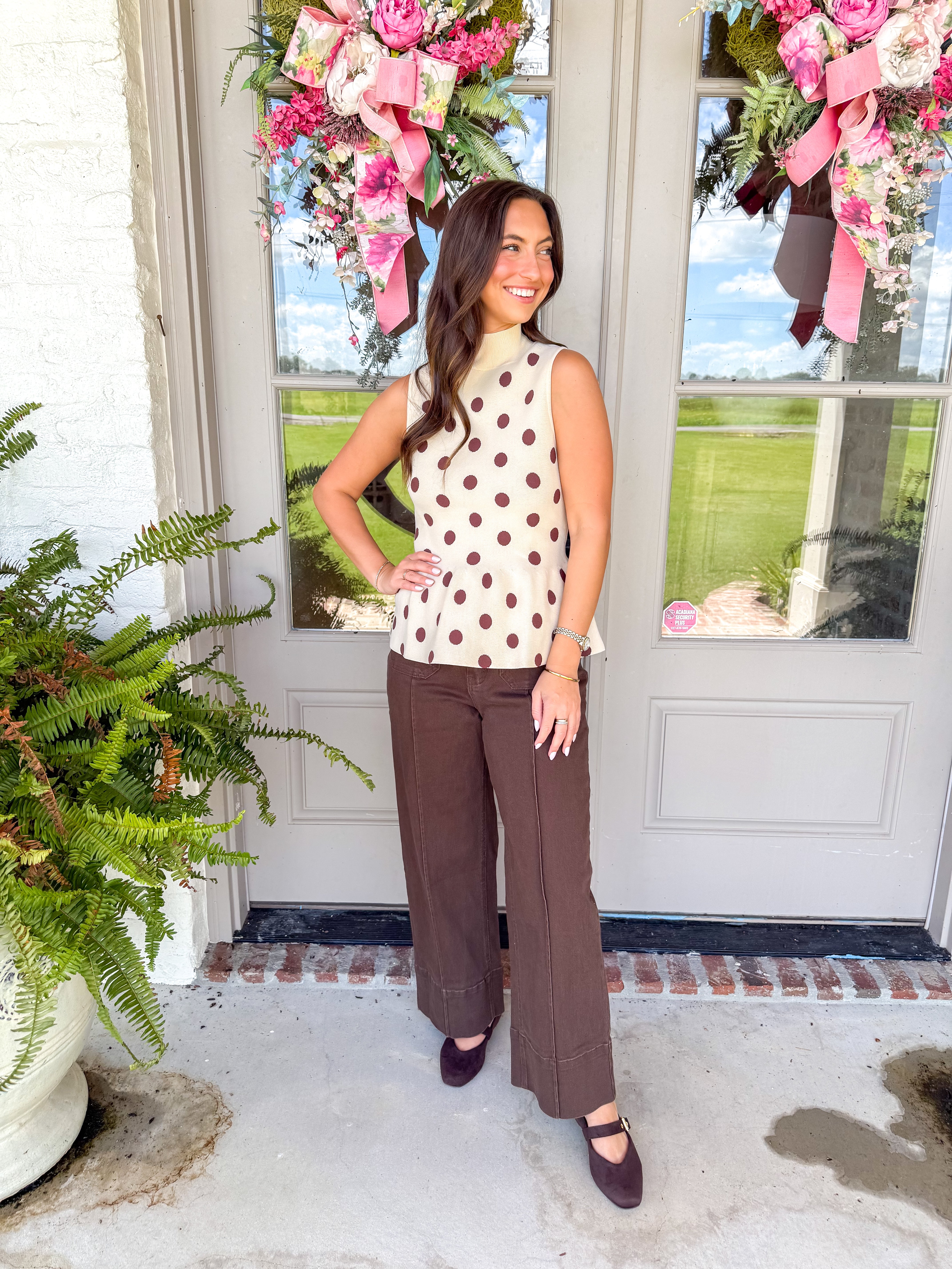 Ecru Dot Peplum Top