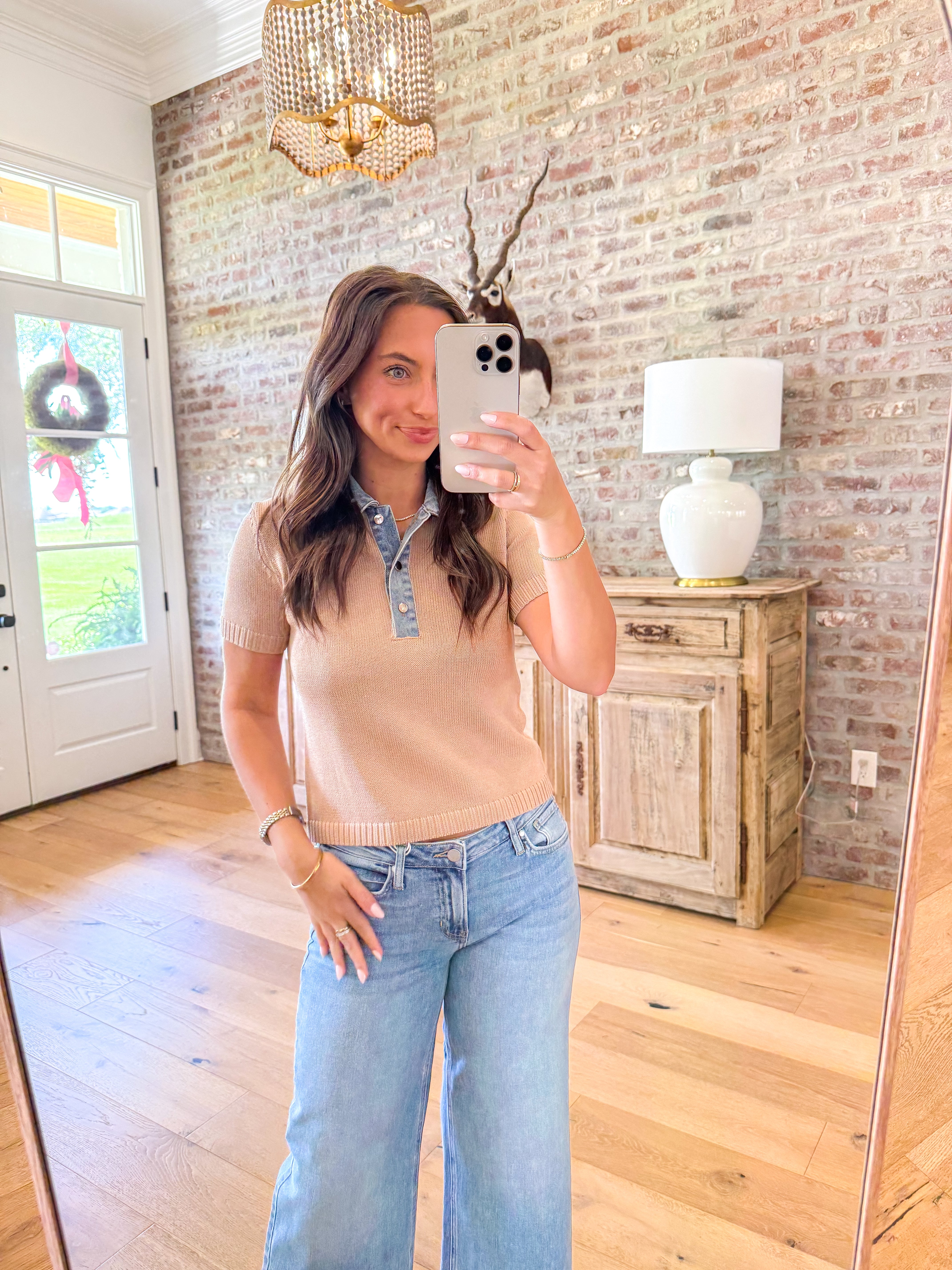 Lena Contrast Collar Crop Top Khaki