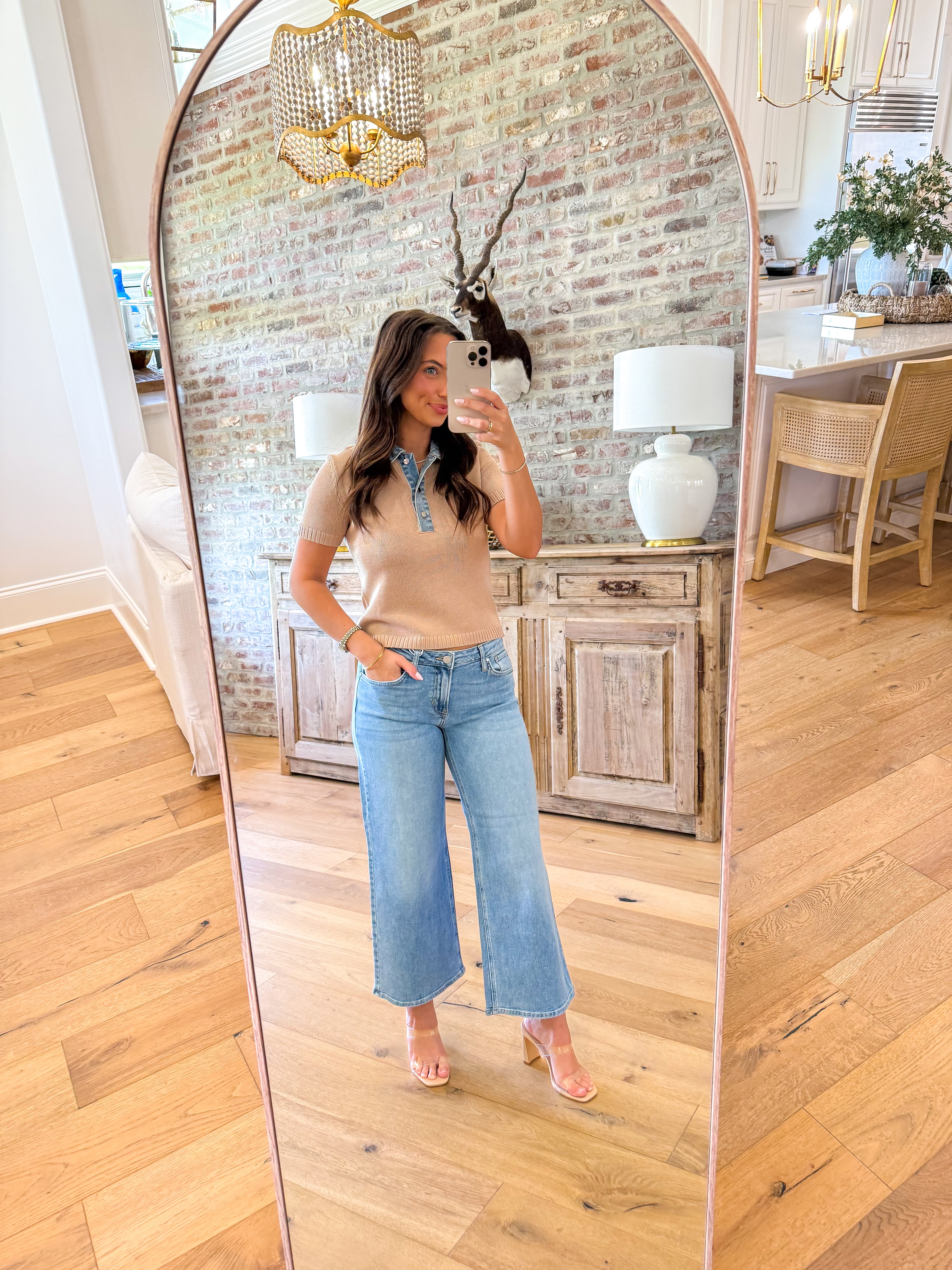 Lena Contrast Collar Crop Top Khaki