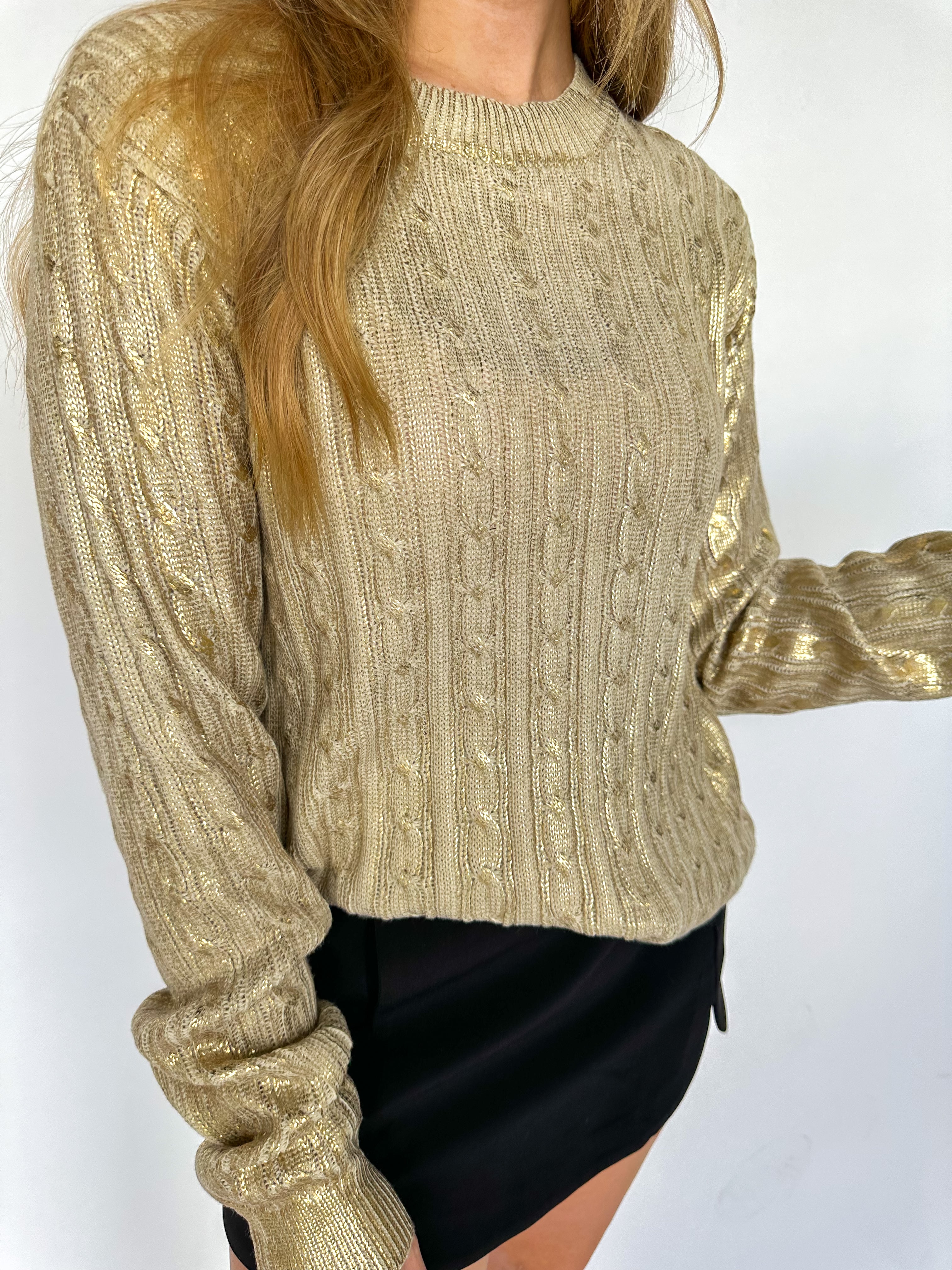 Gold Foil Cable Knit Sweater