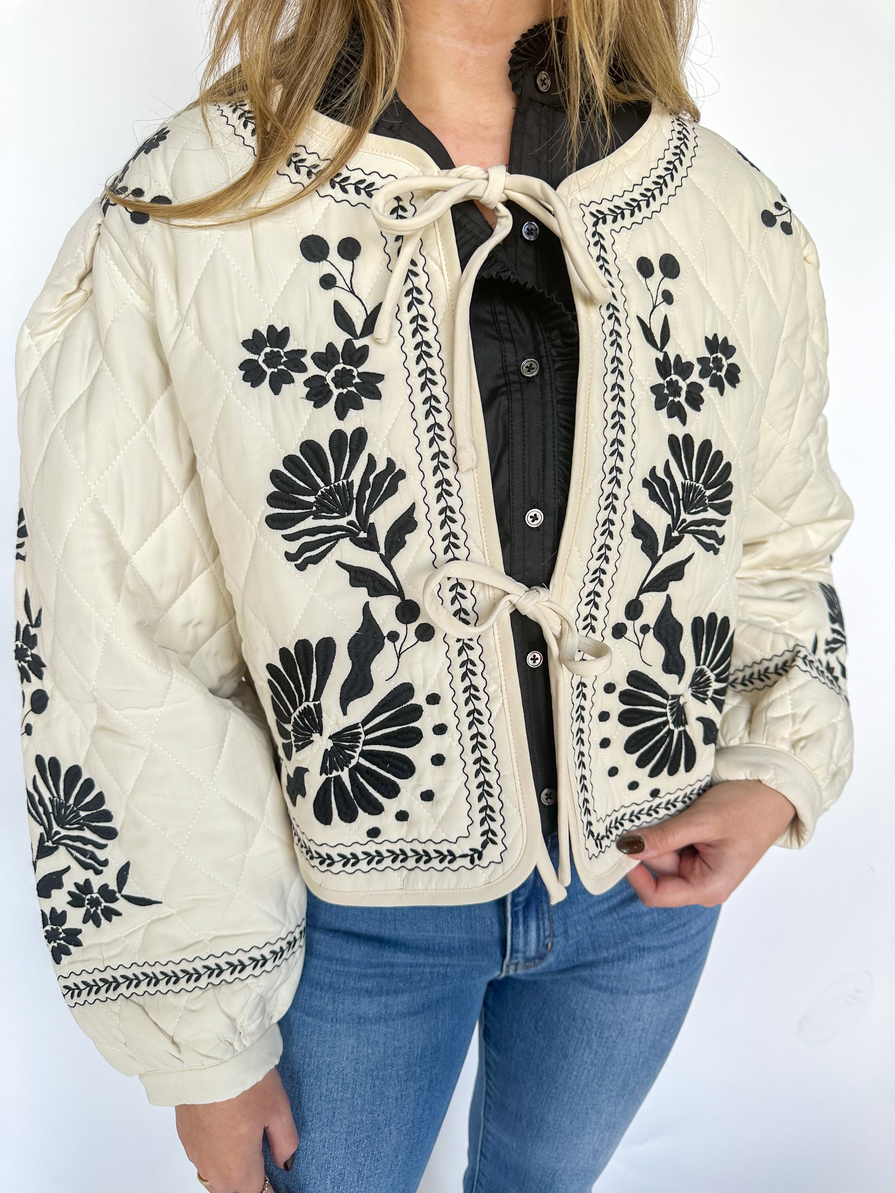 Next Chapter Embroidered Quilted Jacket Taupe