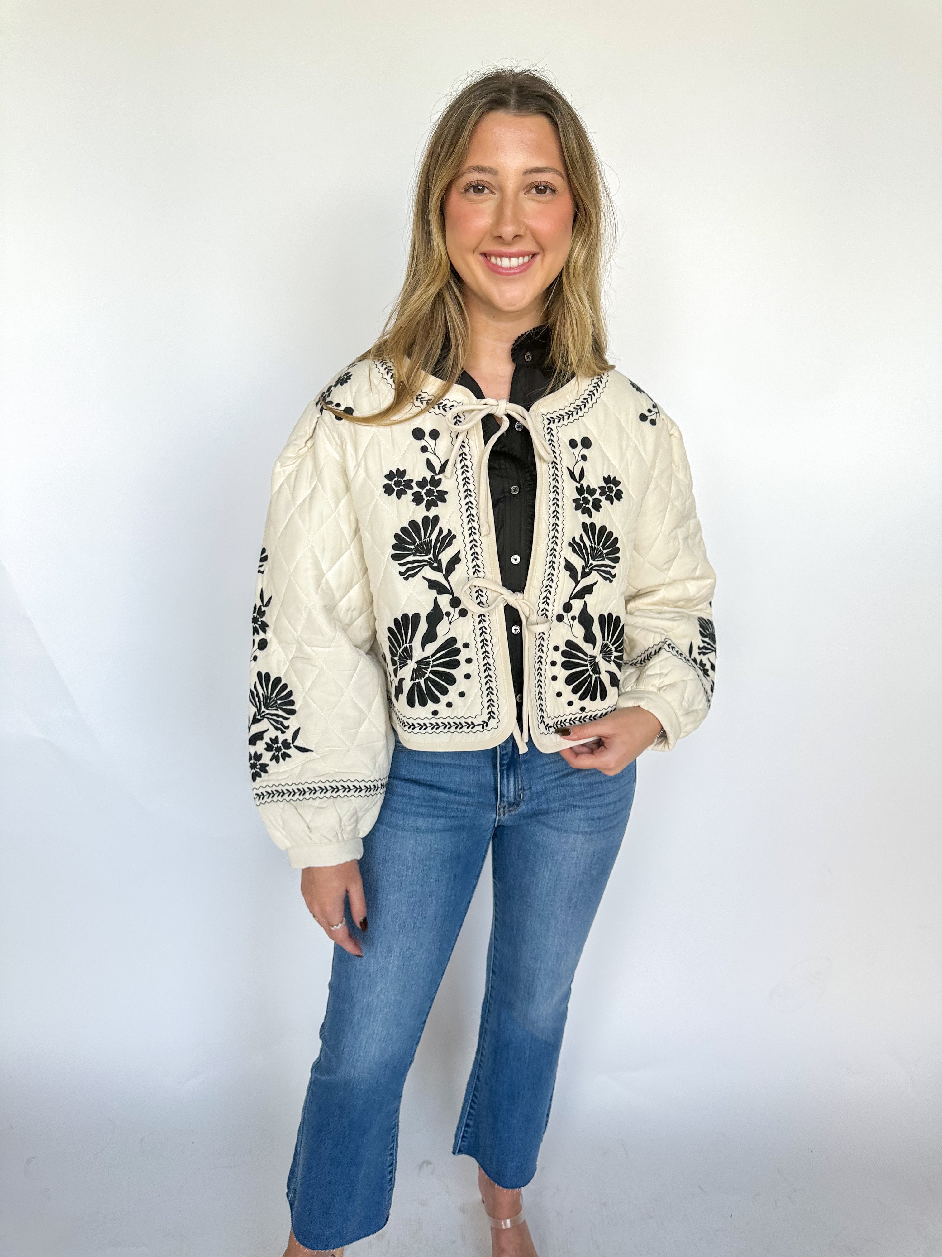 Next Chapter Embroidered Quilted Jacket Taupe