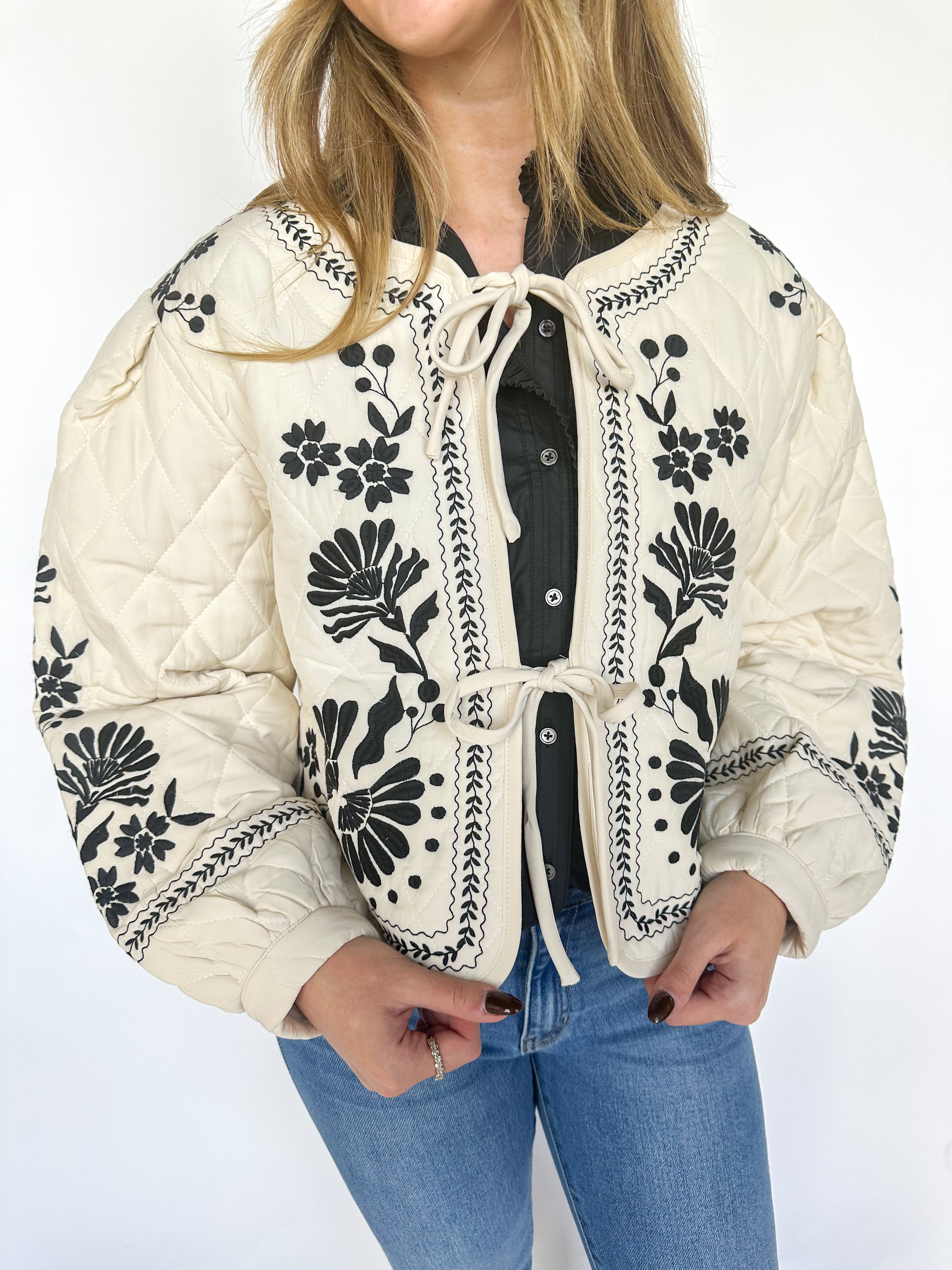 Next Chapter Embroidered Quilted Jacket Taupe