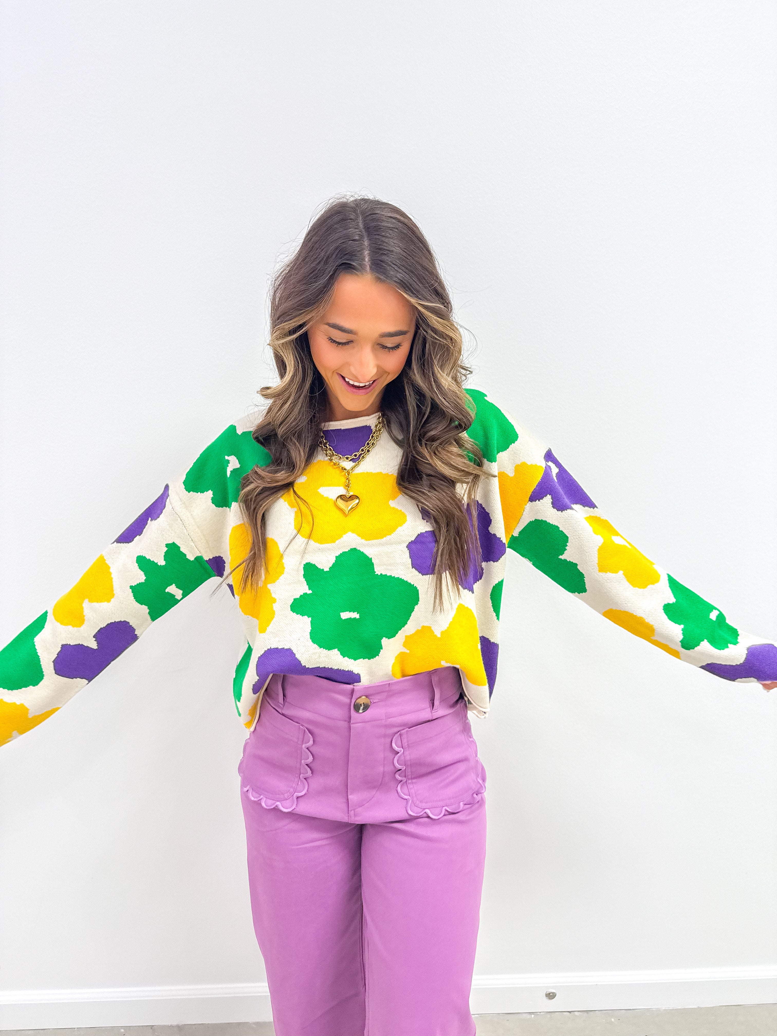Mardi Gras Floral Sweater