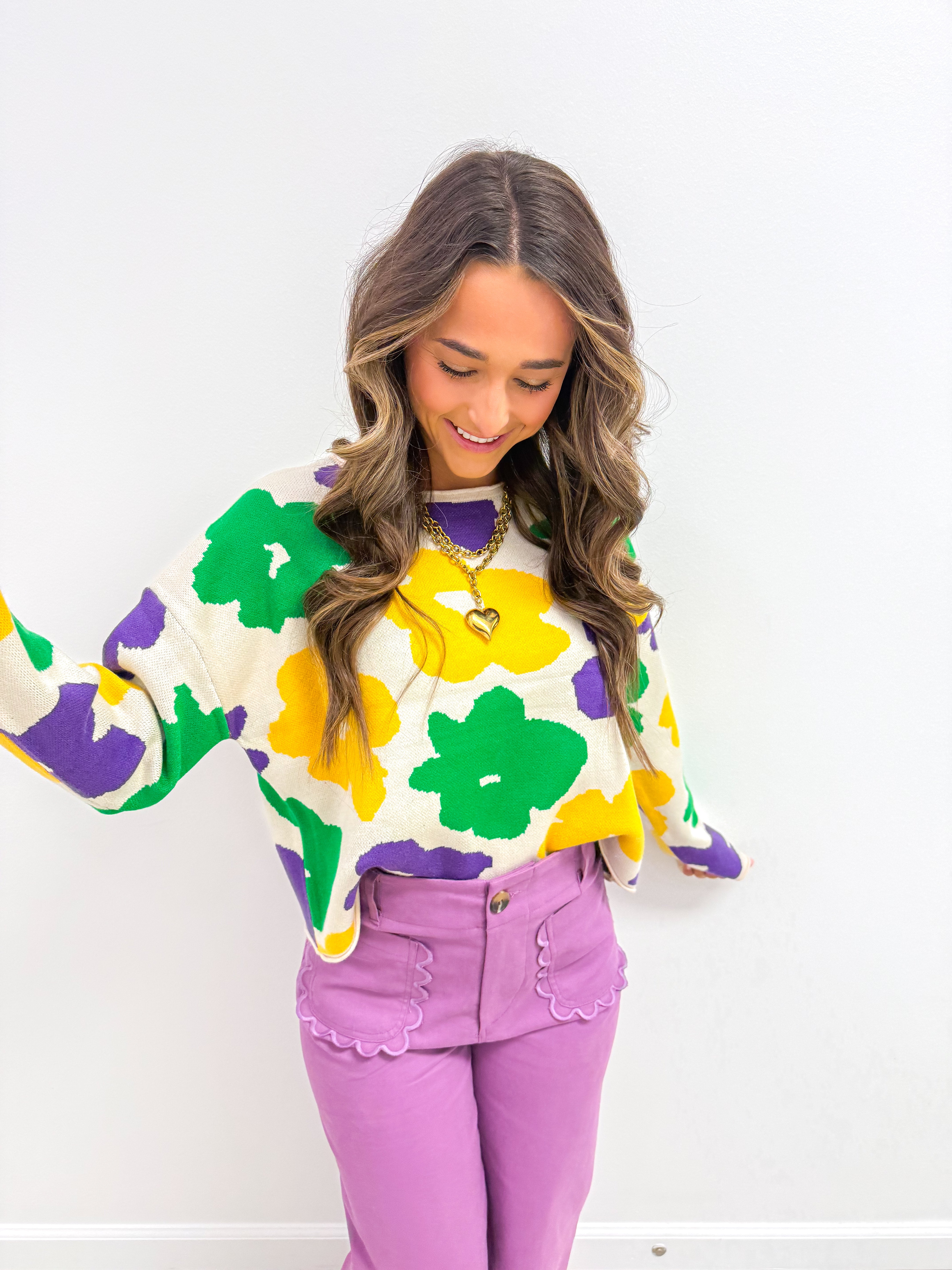 Mardi Gras Floral Sweater