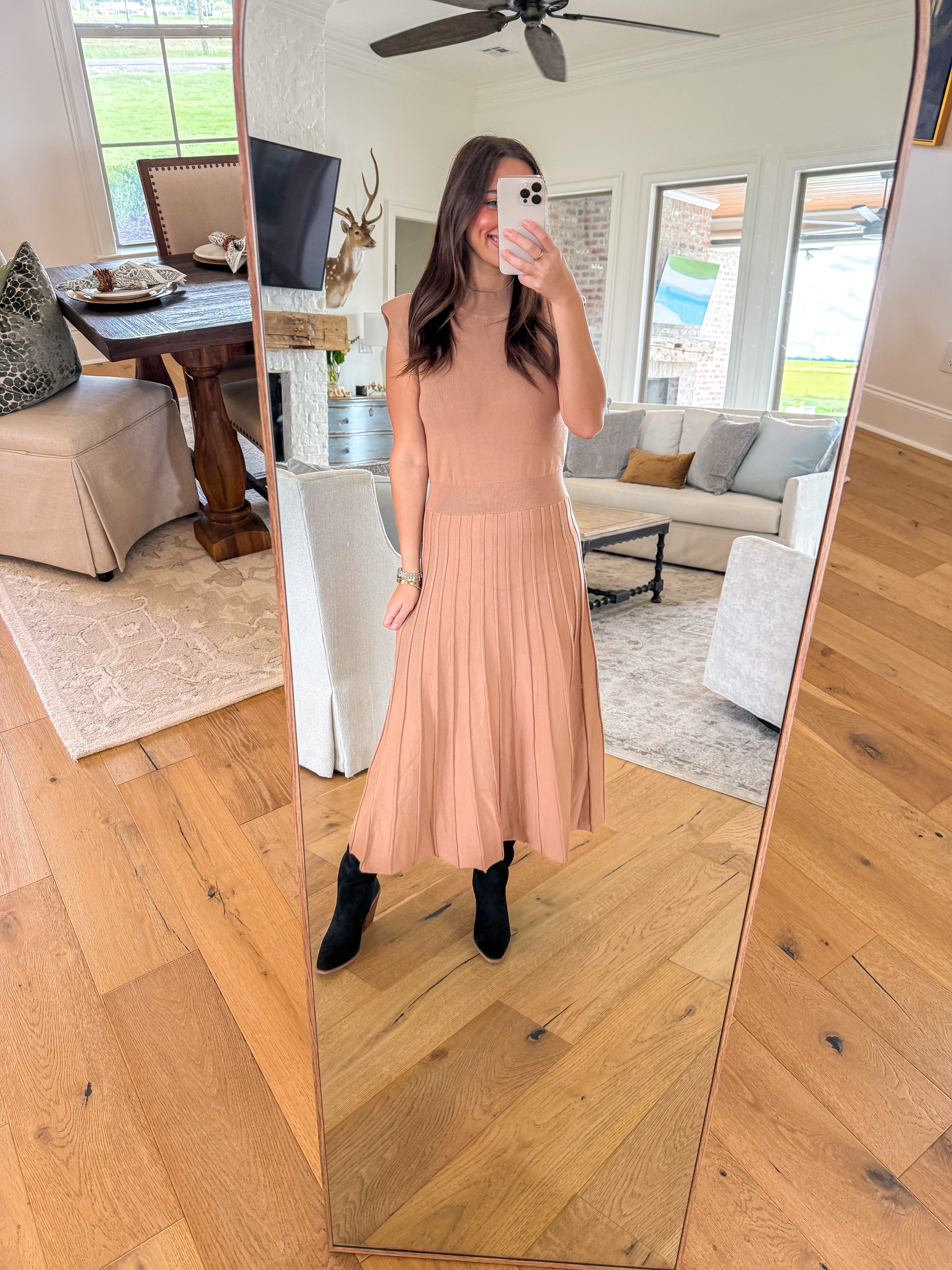 Noelle Beige Sweater Midi Dress