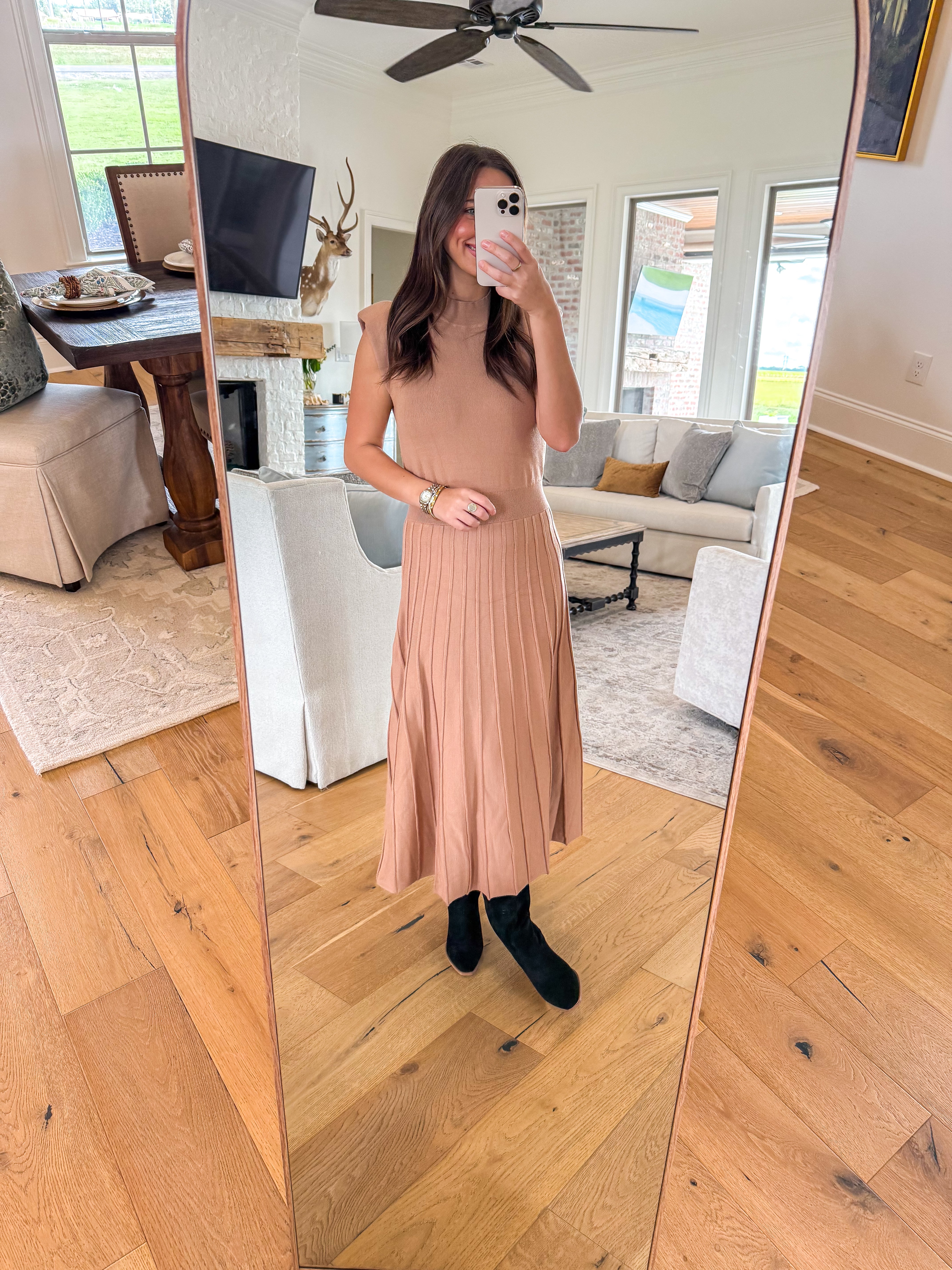 Noelle Beige Sweater Midi Dress