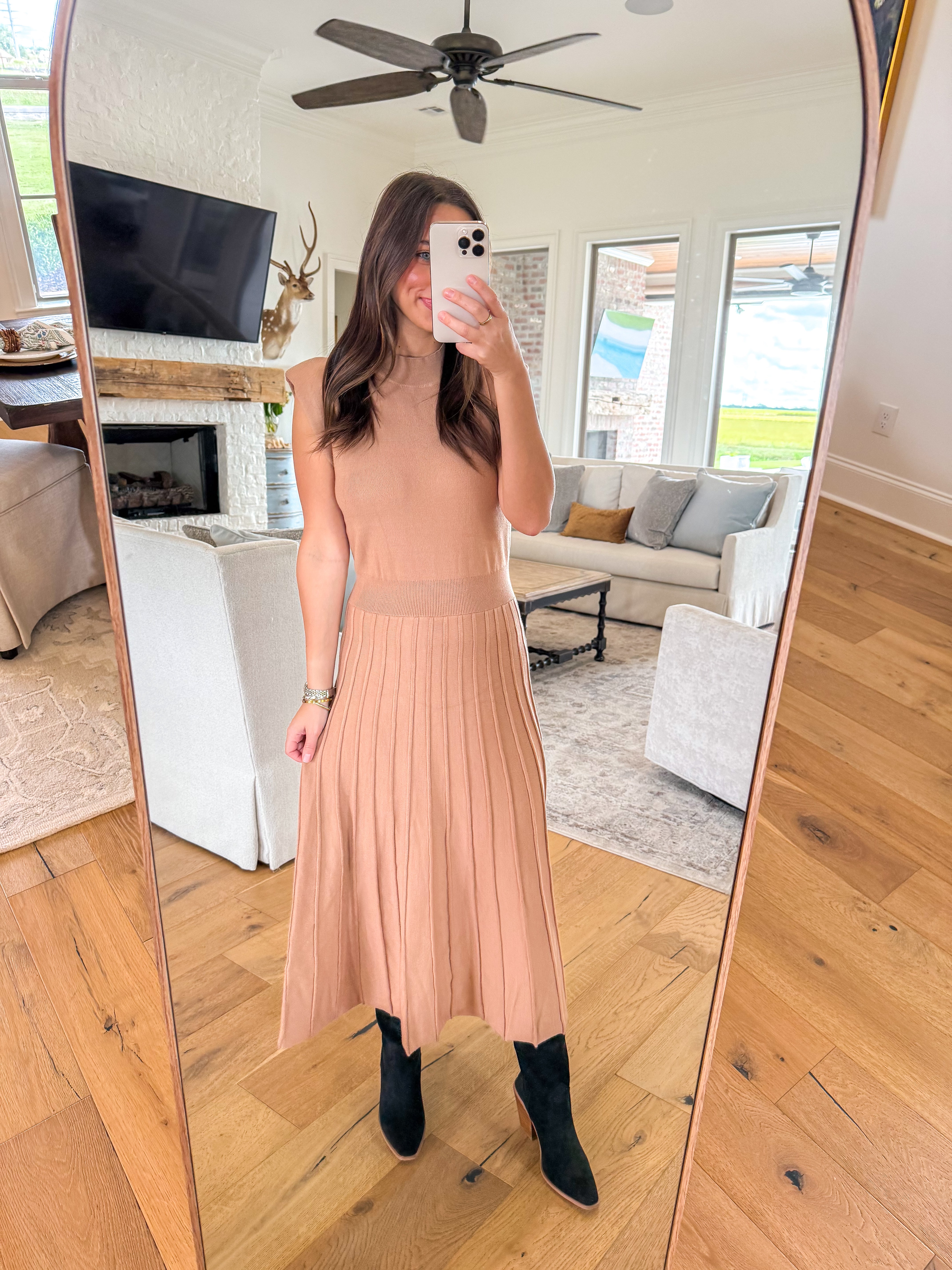 Noelle Beige Sweater Midi Dress