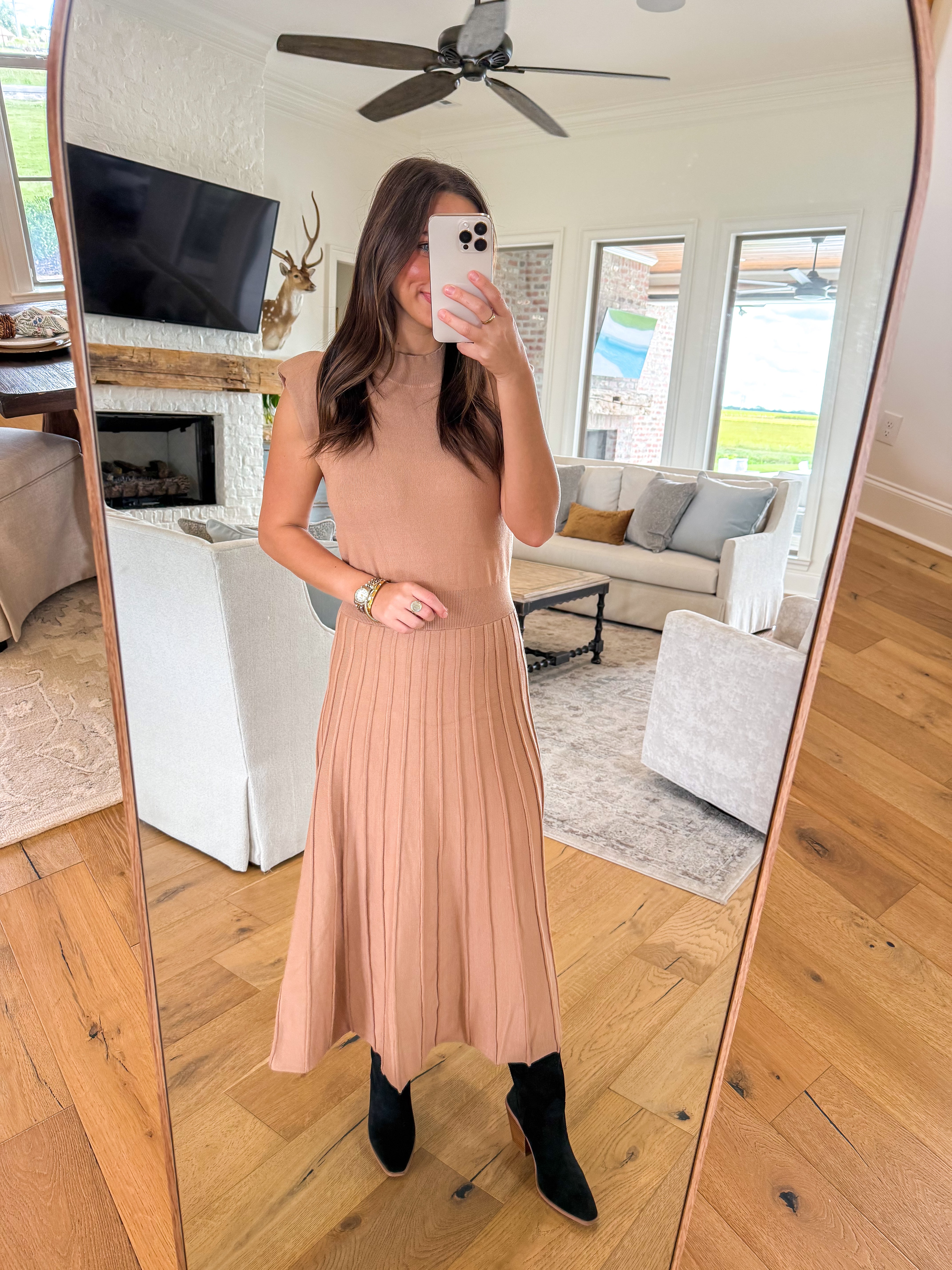 Noelle Beige Sweater Midi Dress