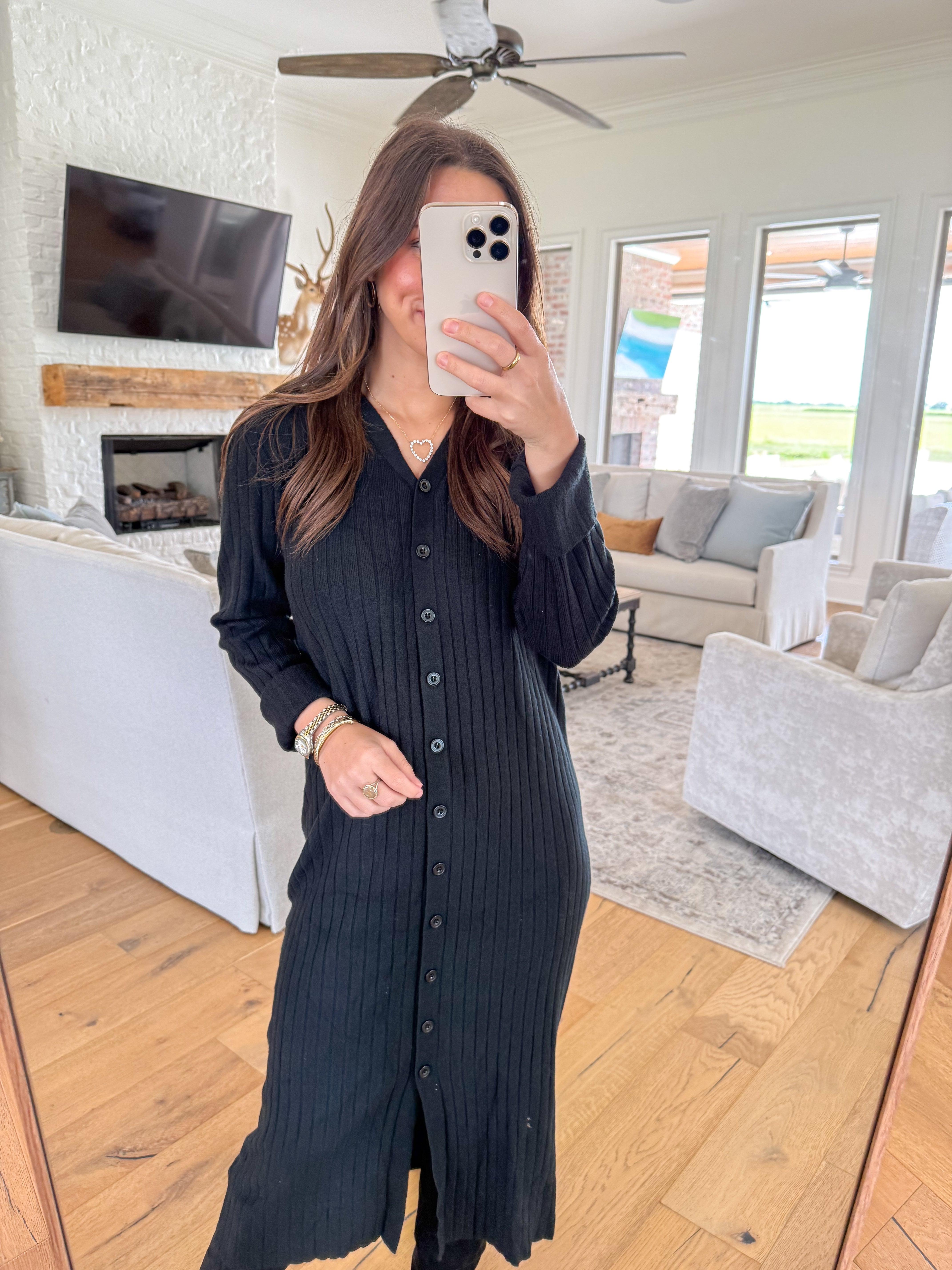 City Stroll Black Sweater Midi Dress