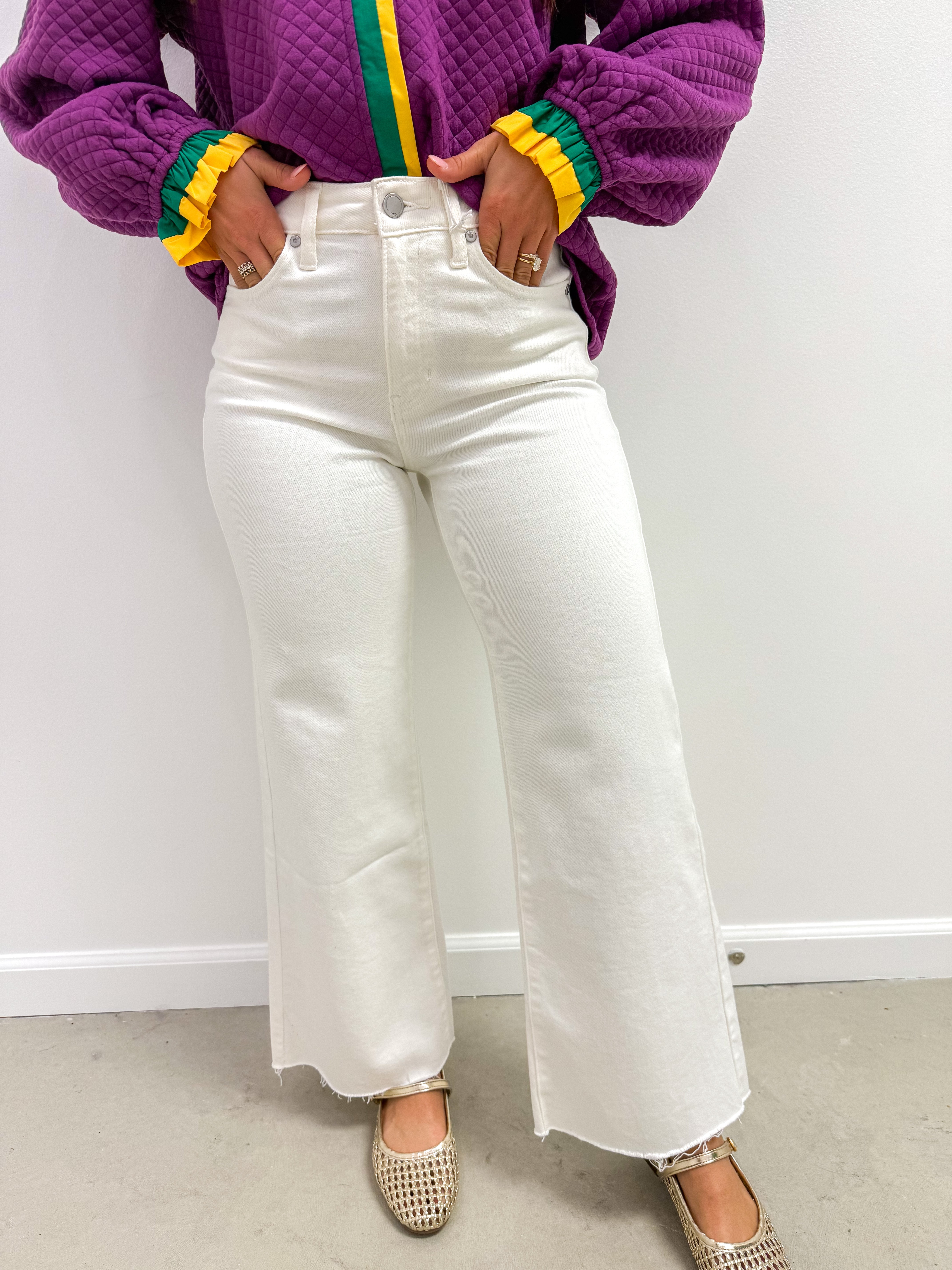 White Slim Wide Leg Jeans