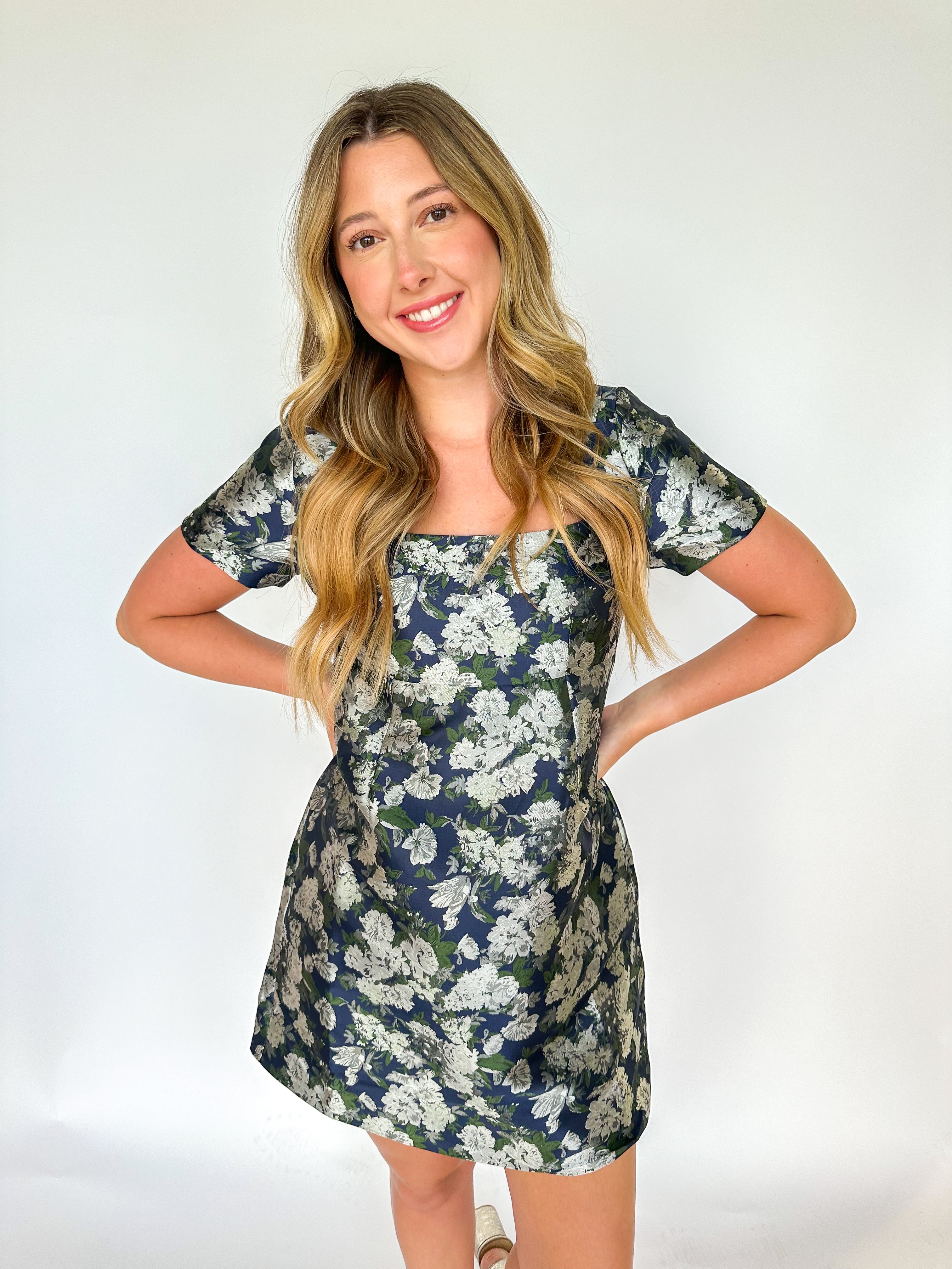 Graceful Bloom Navy Dress