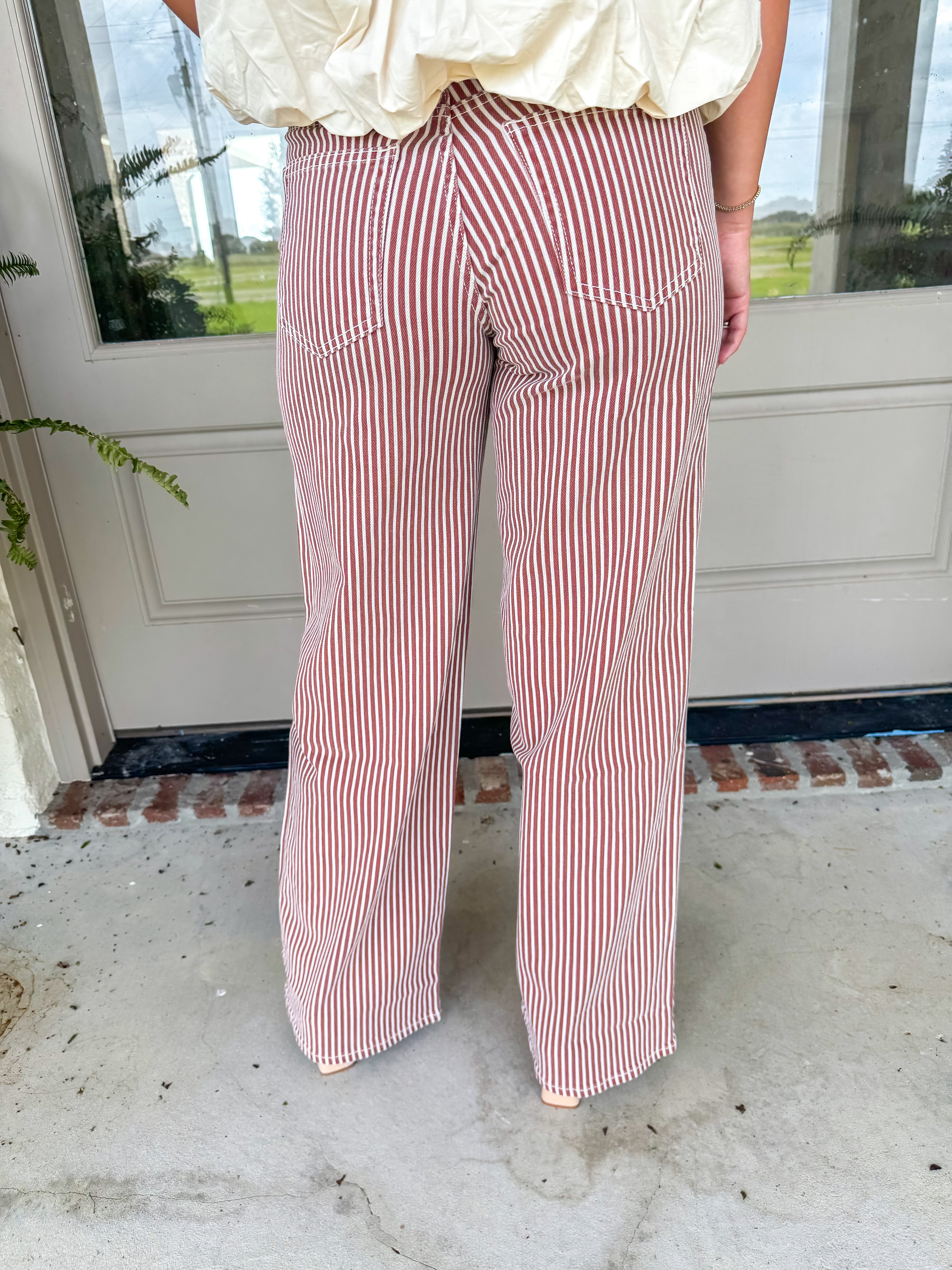 Spice Brown Striped Wide-Leg Jeans