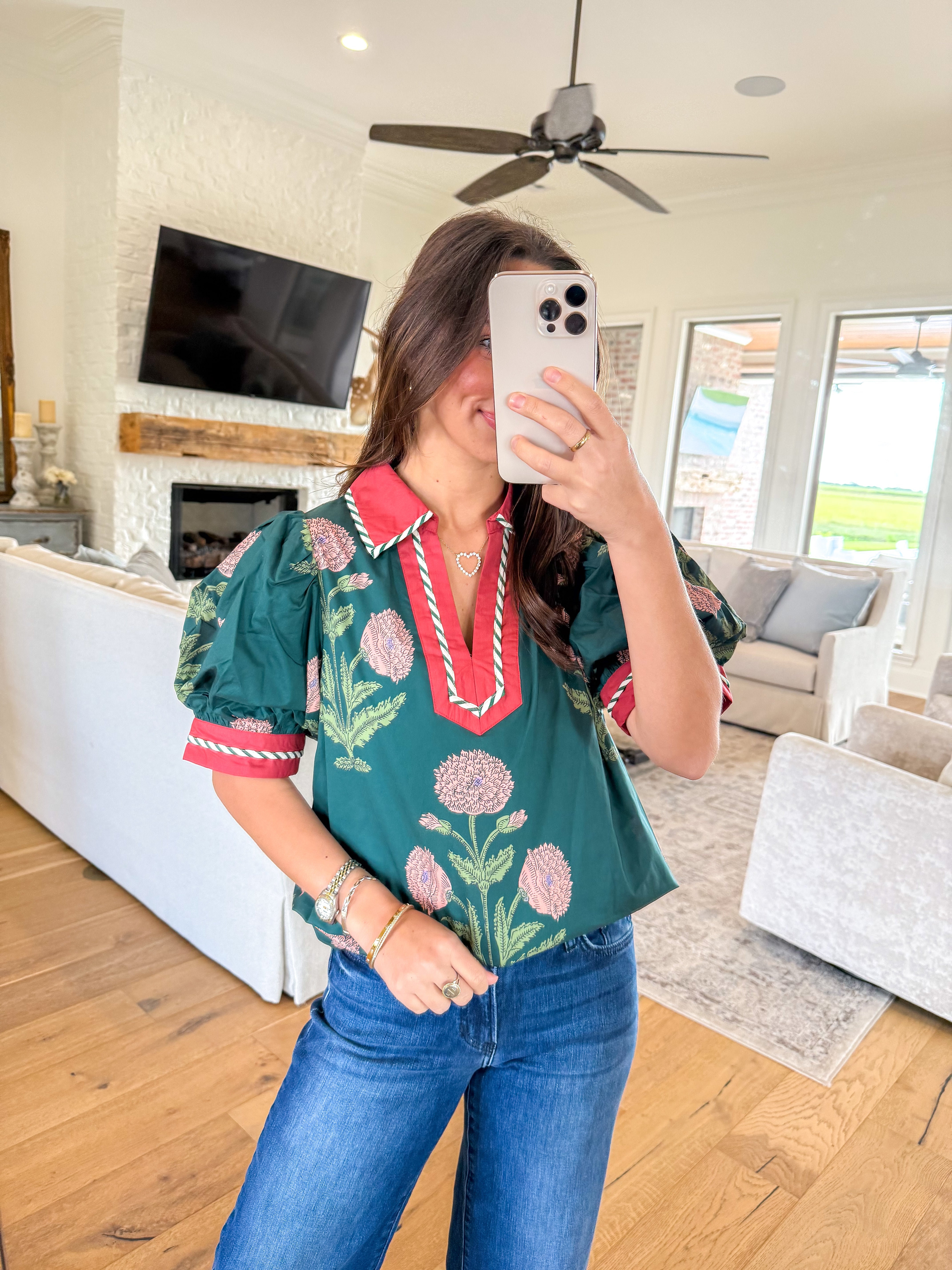 Evening Flora Green Top