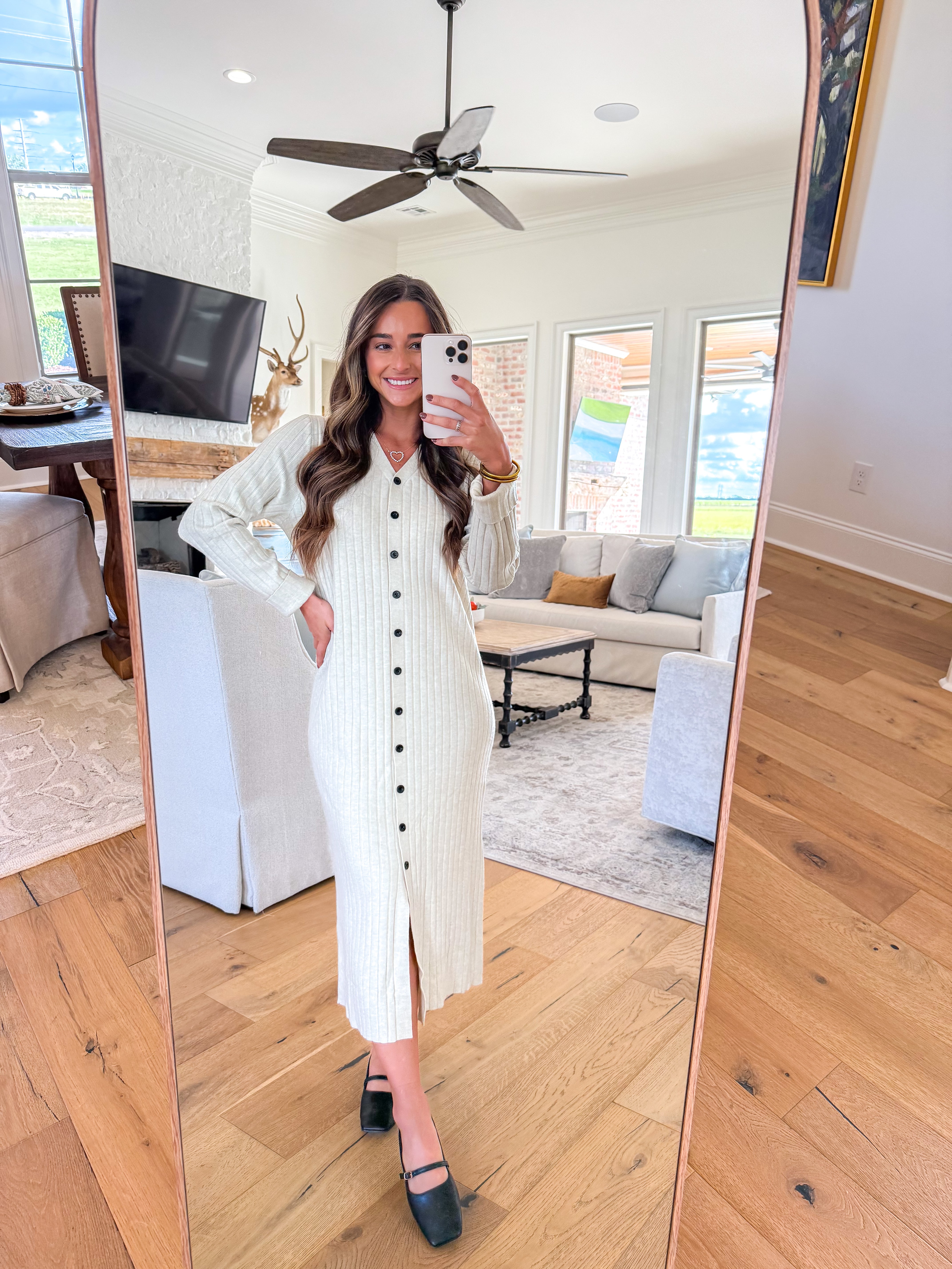 City Stroll Cream Sweater Midi Dress