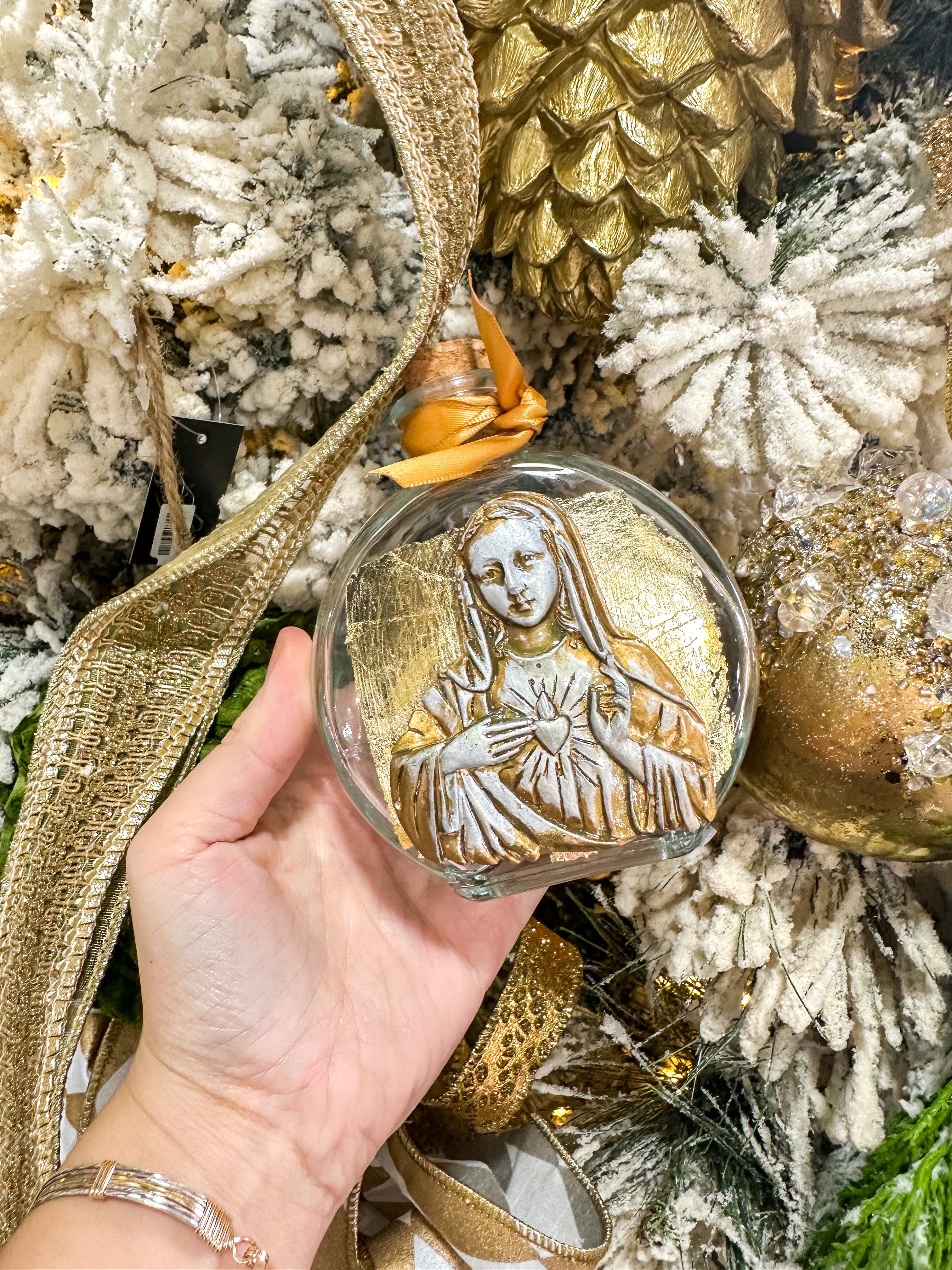 Round Holy Water Bottle With Mary