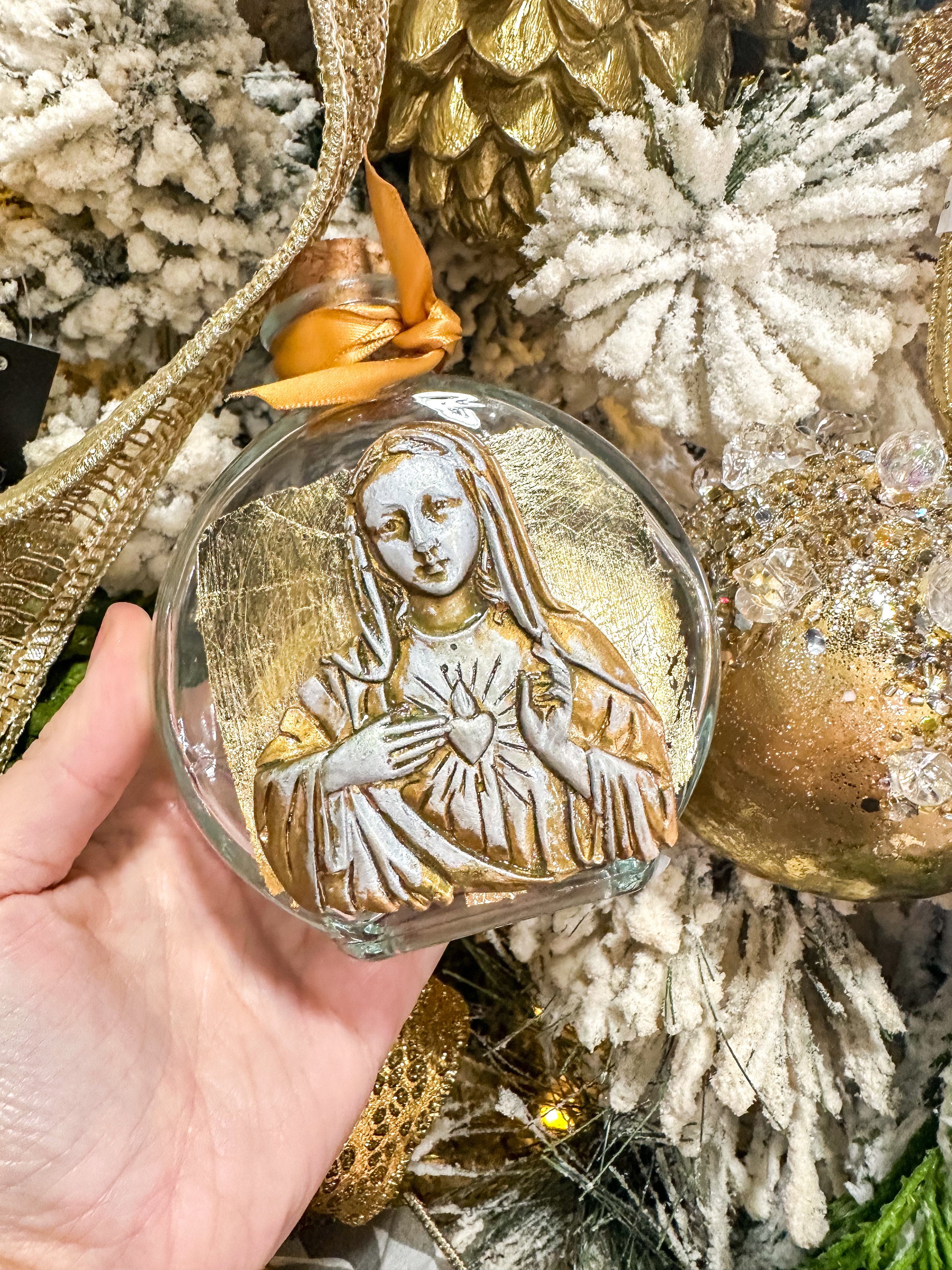 Round Holy Water Bottle With Mary