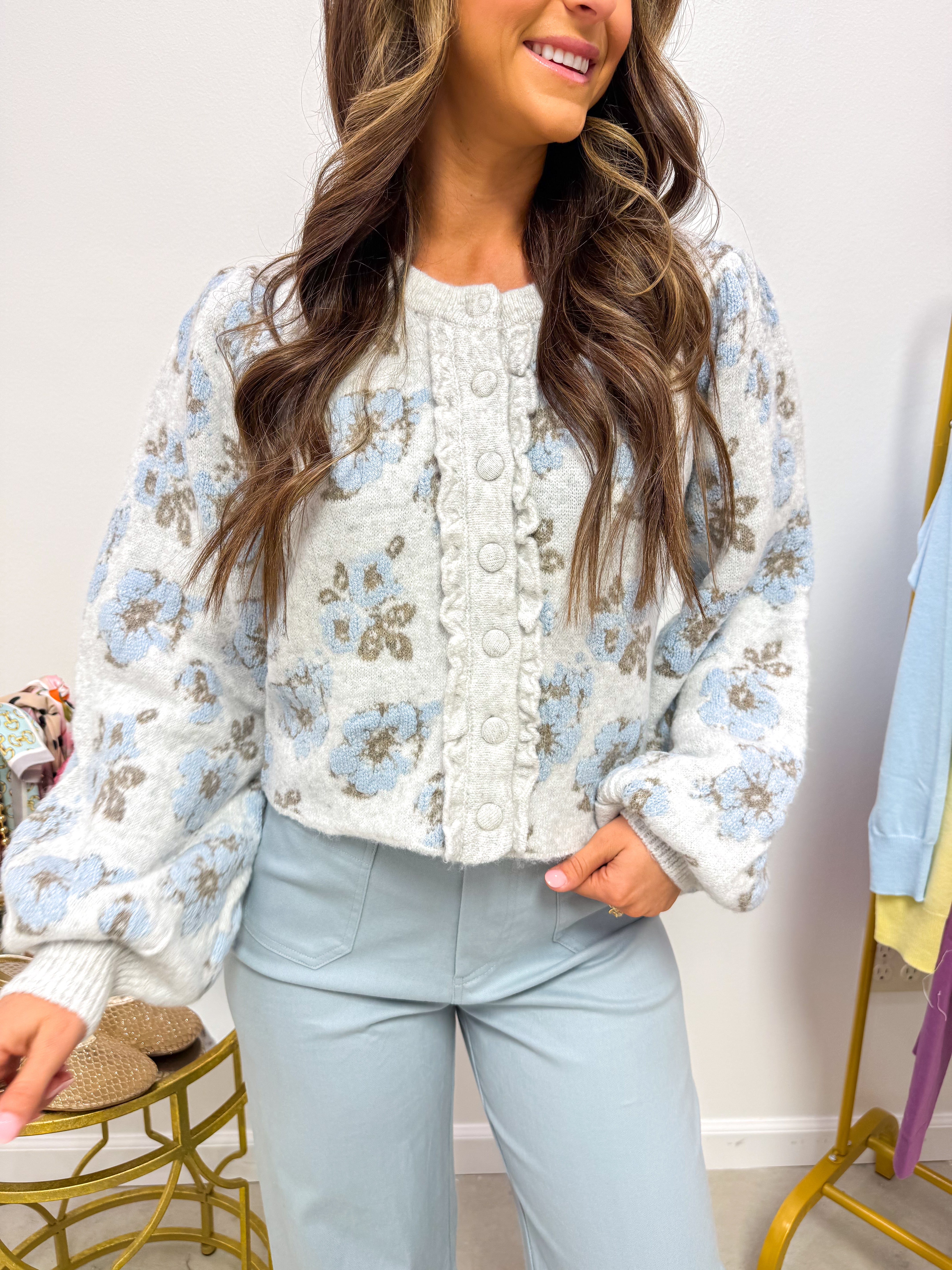 Josephine Blue Floral Cardigan Sweater