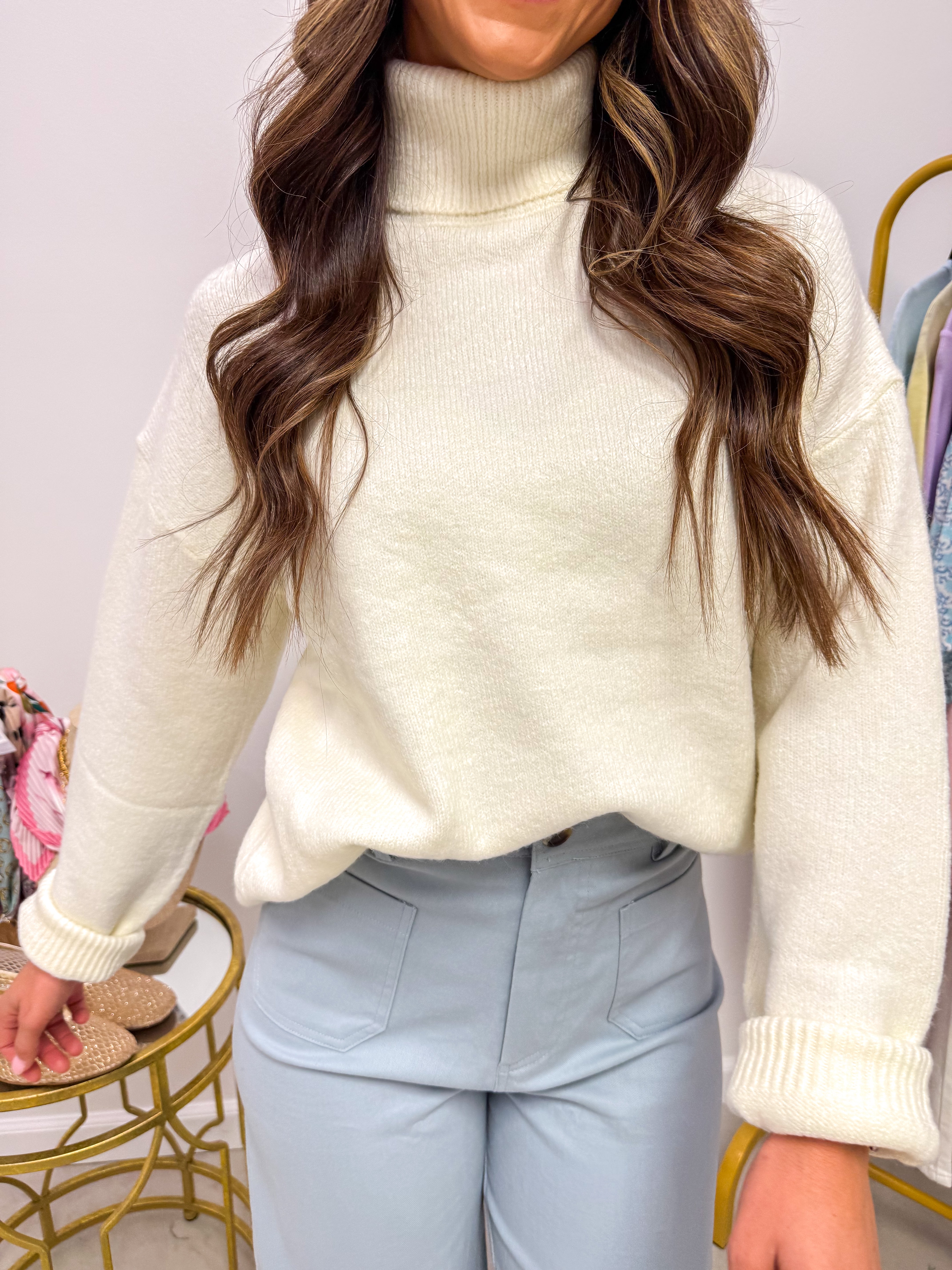 Frosted Morning Cream Turtleneck Sweater