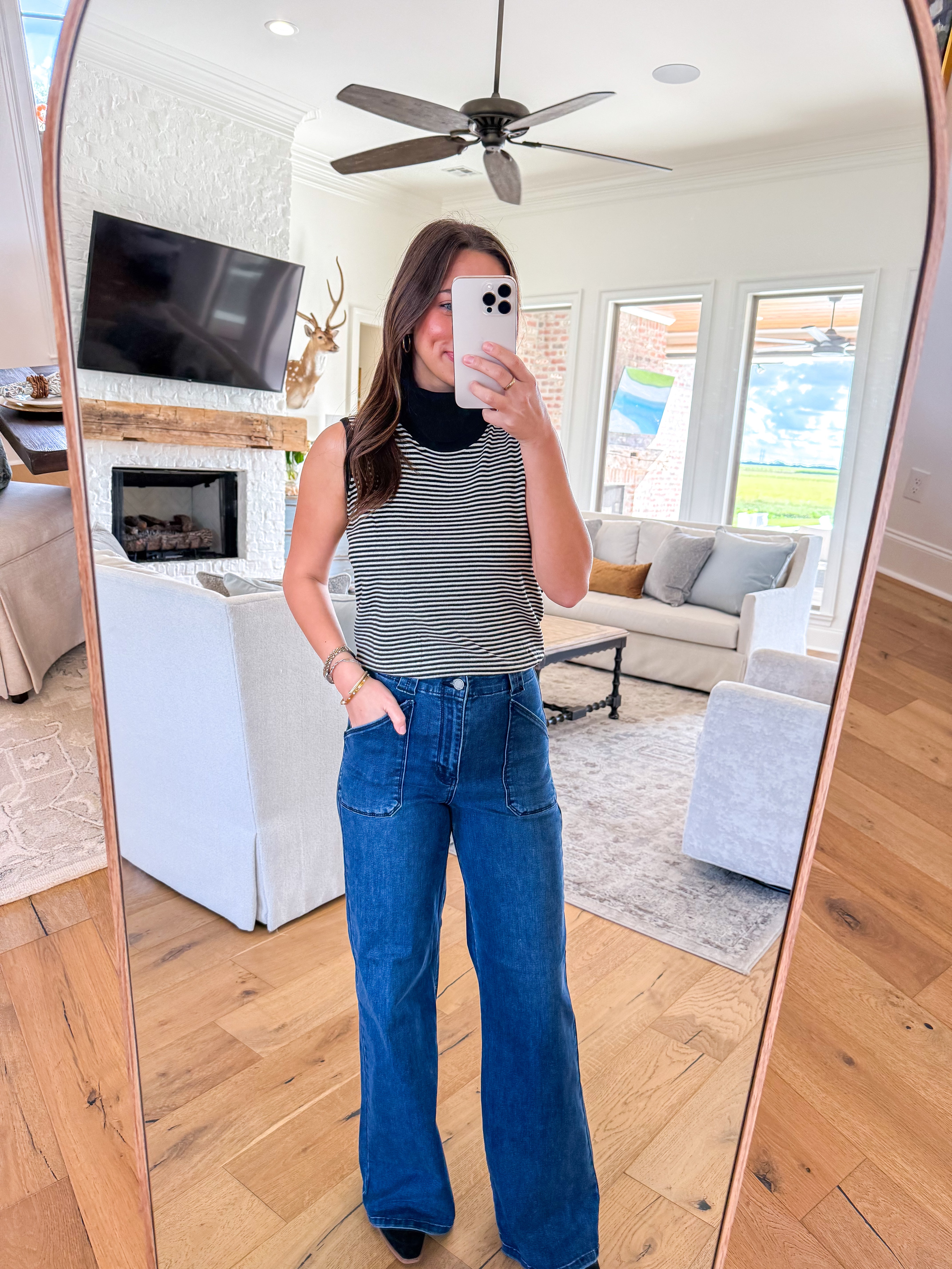 Weekend Black Stripe Turtleneck Tank