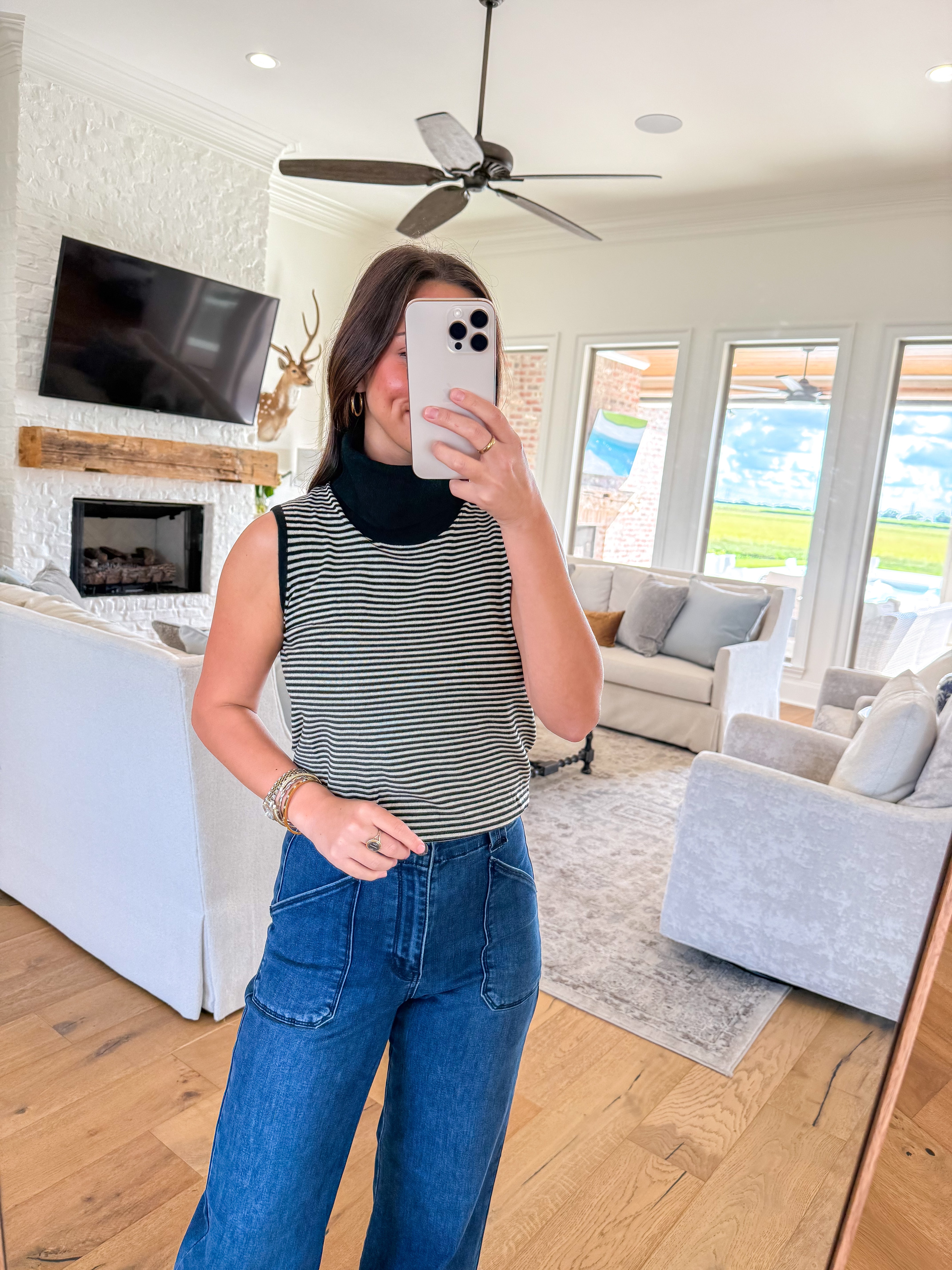 Weekend Black Stripe Turtleneck Tank