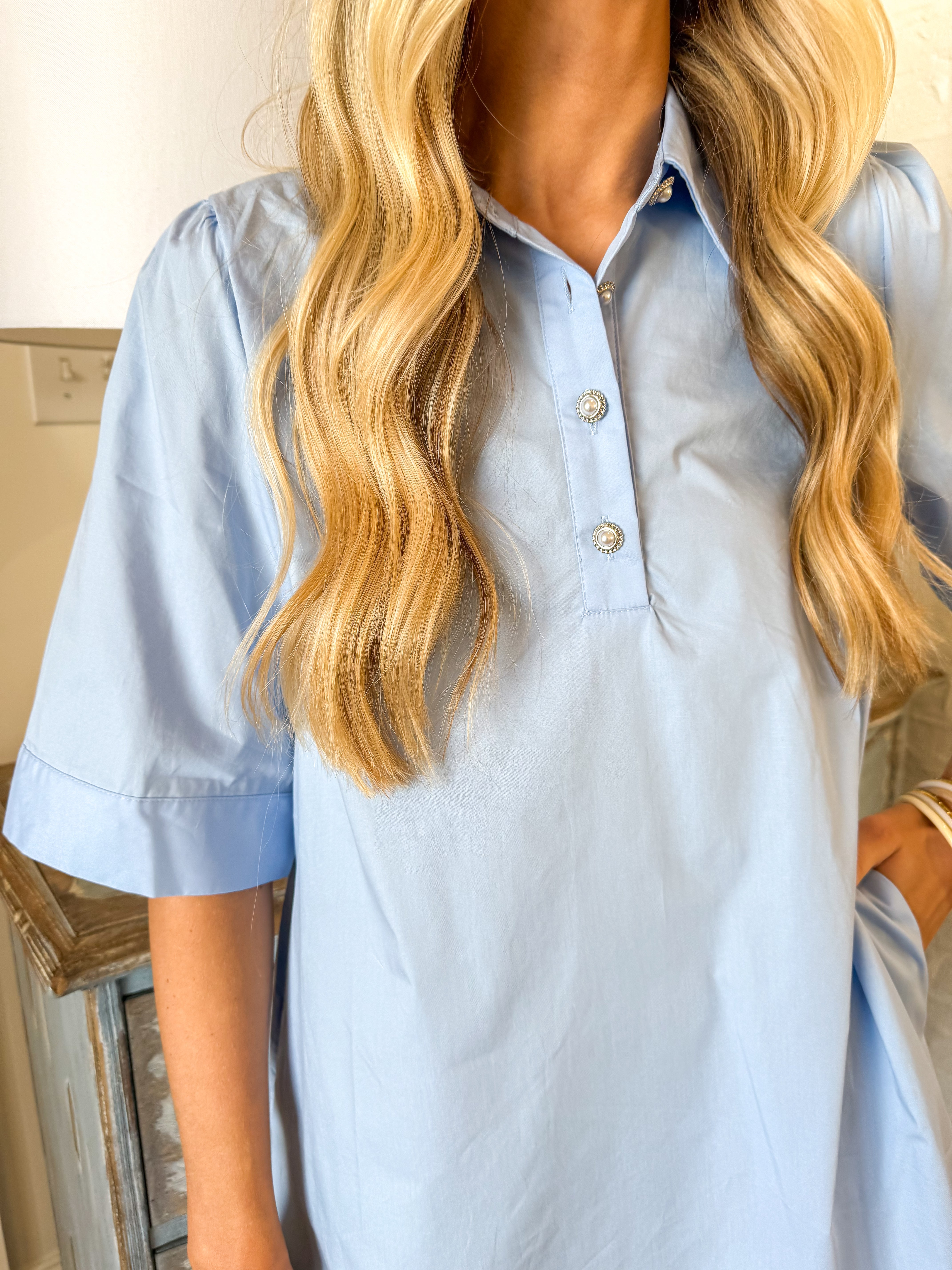 Blue Button-Up Shift Dress
