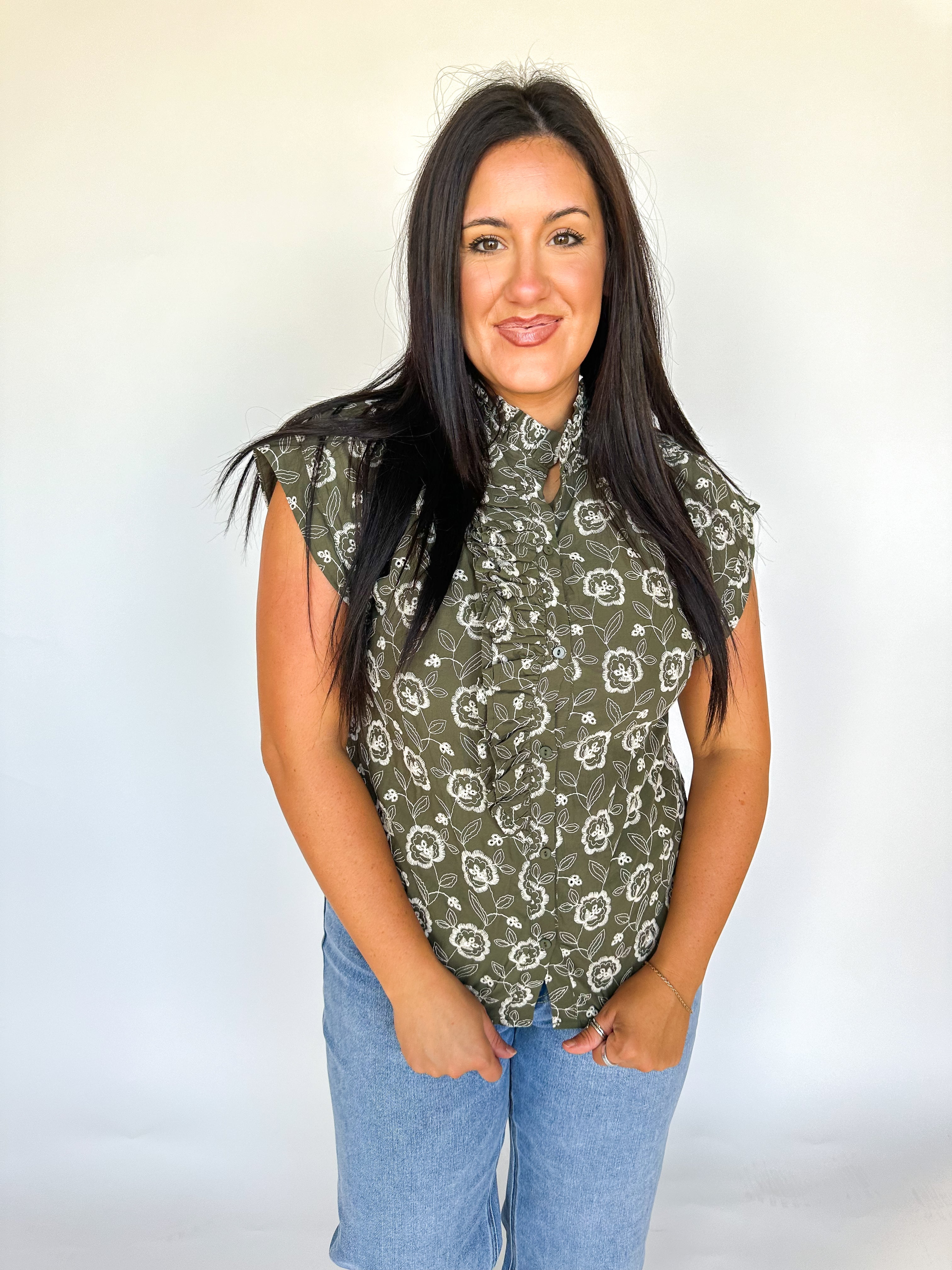 Young Love Olive Floral Top