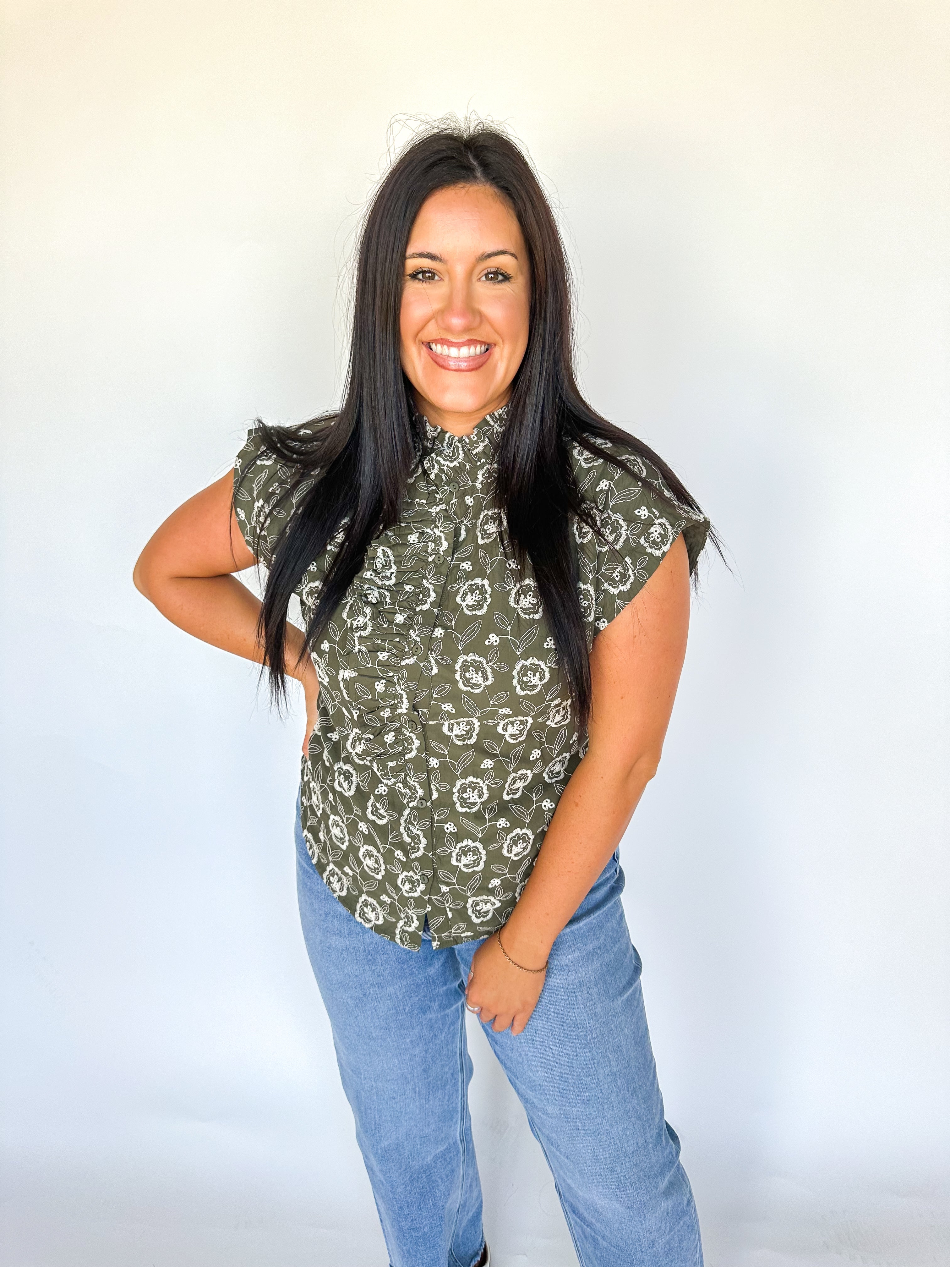 Young Love Olive Floral Top