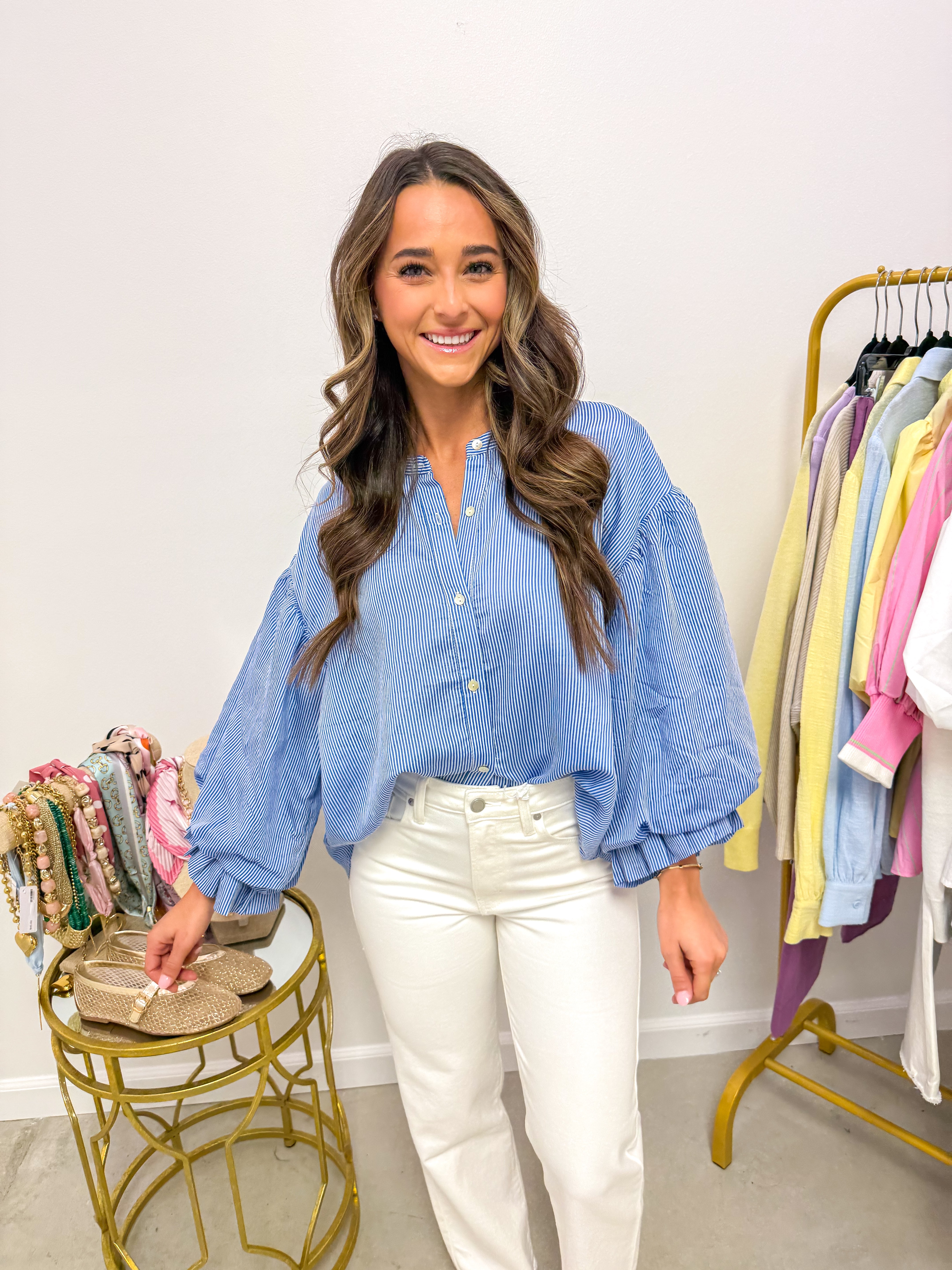 Saylor Blue Pinstripe Blouse