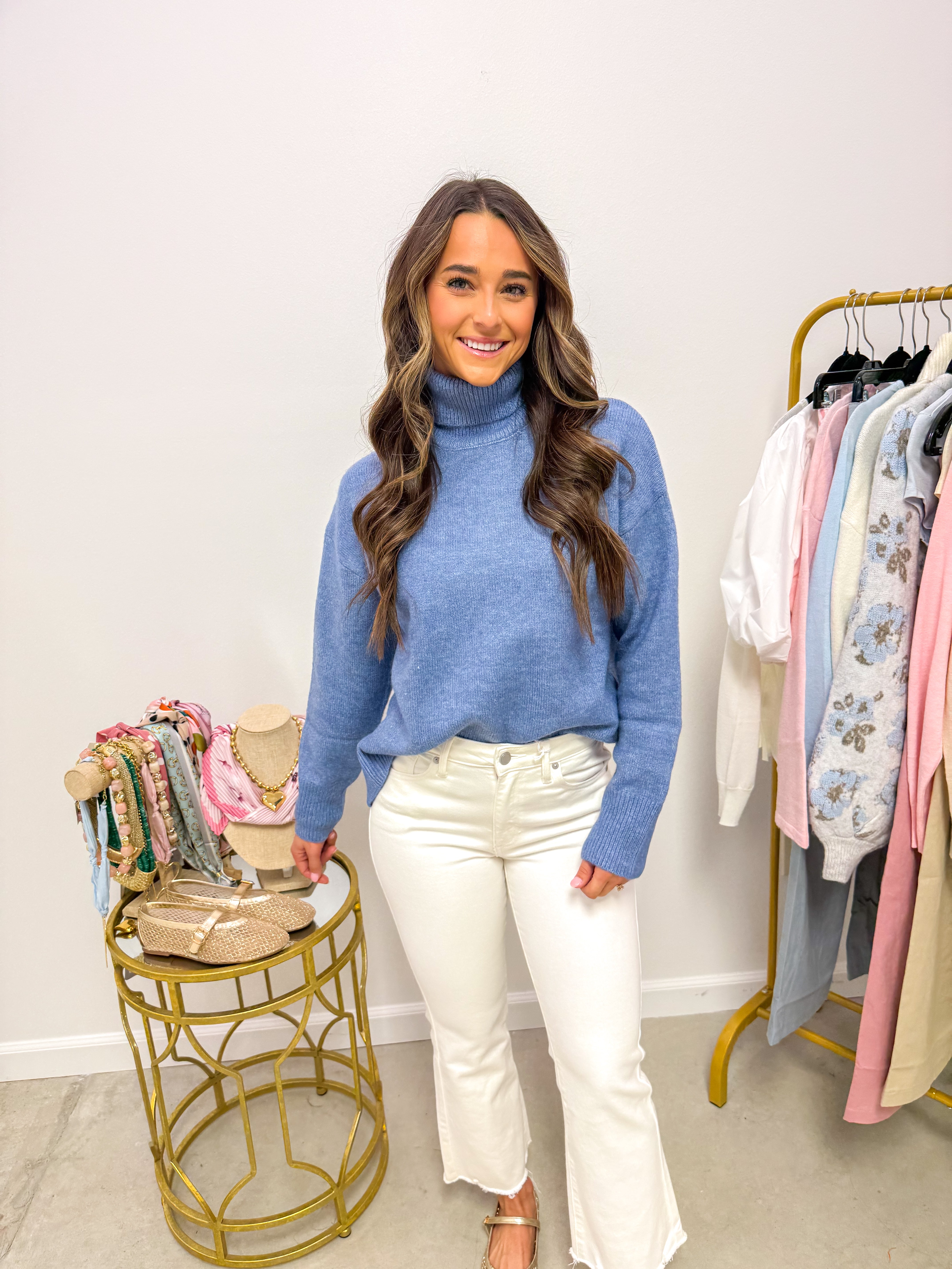 Frosted Morning Blue Turtleneck Sweater