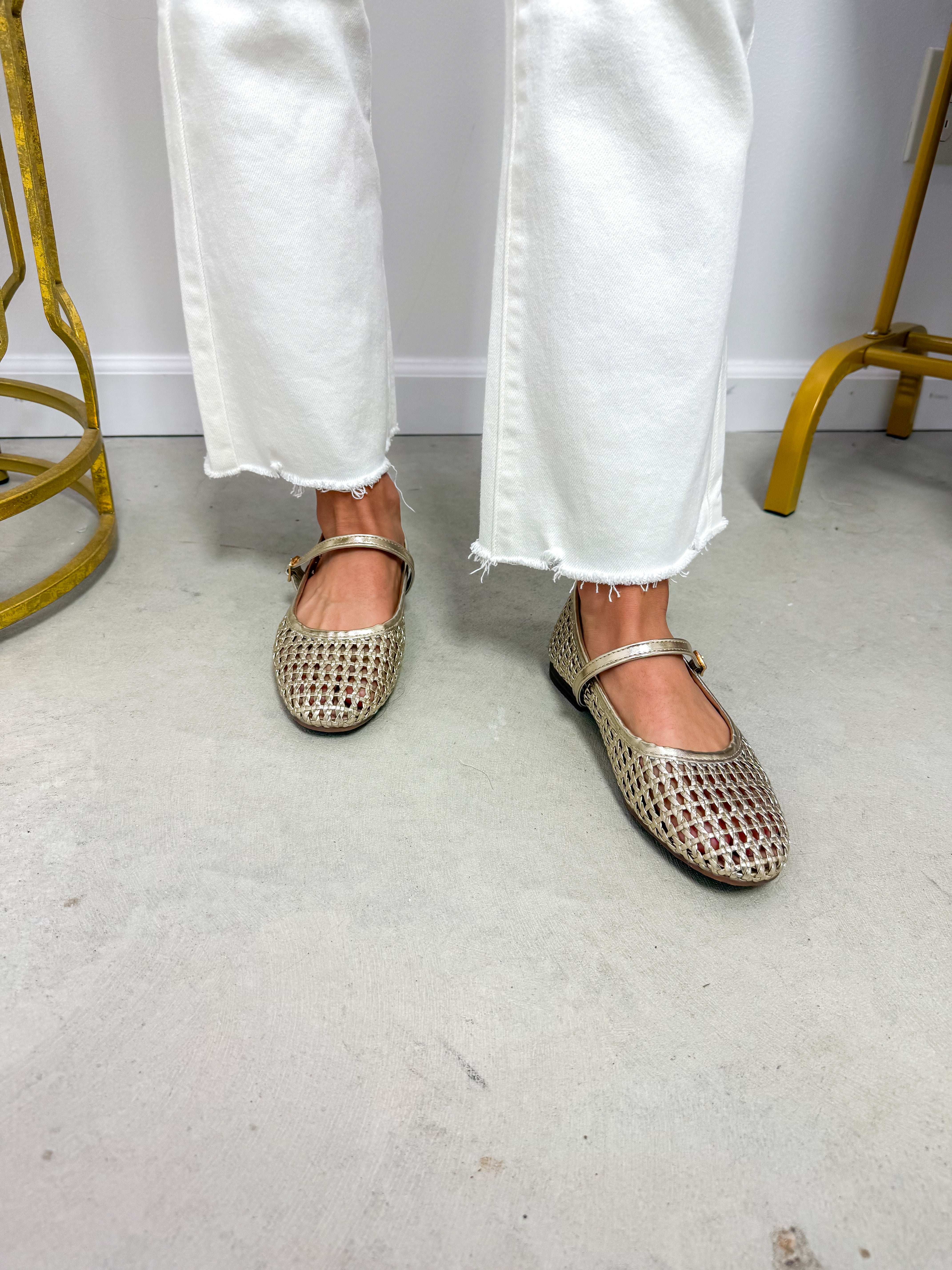 Kelly Gold Open-Weave Ballet Flats