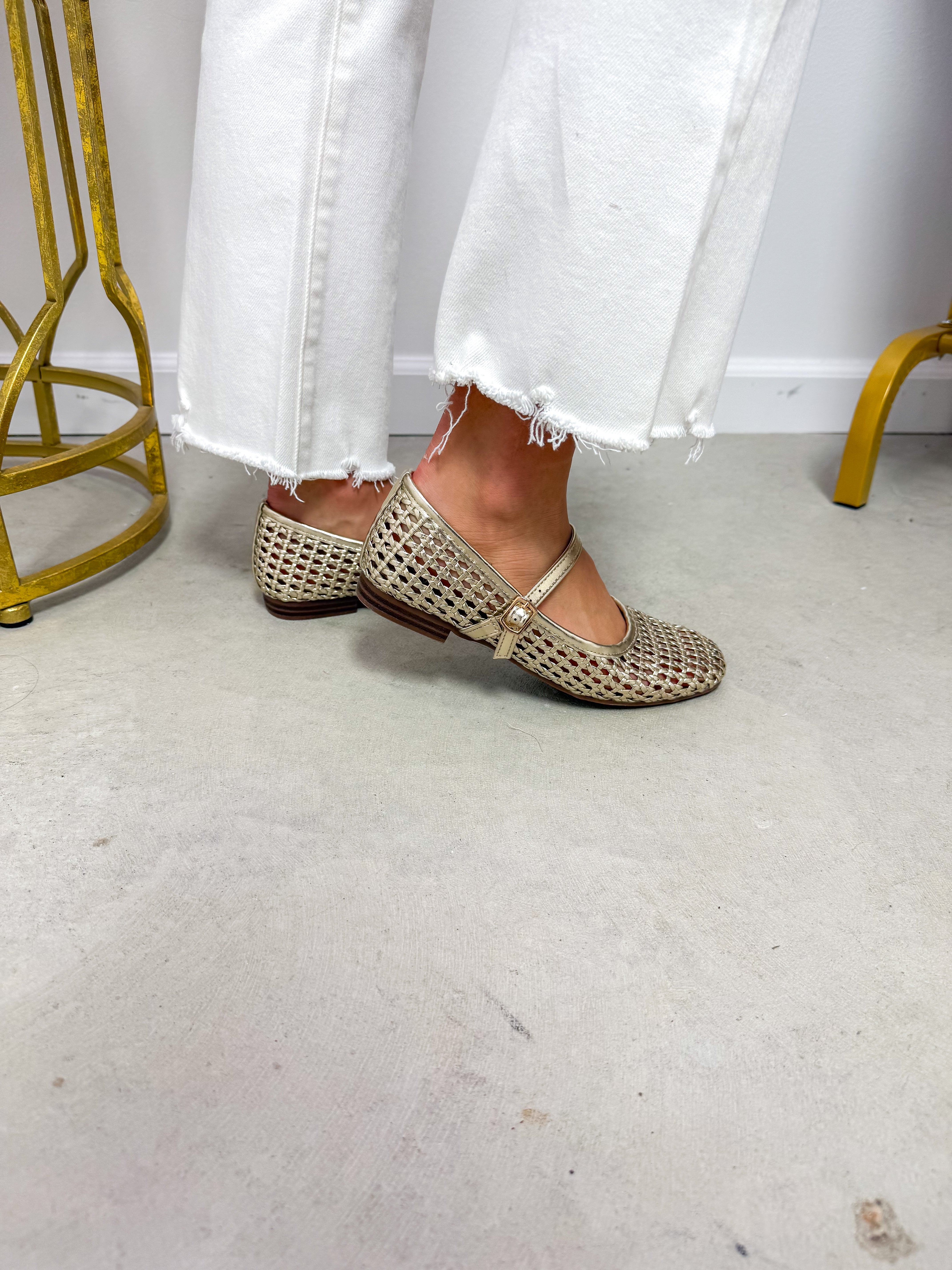 Kelly Gold Open-Weave Ballet Flats
