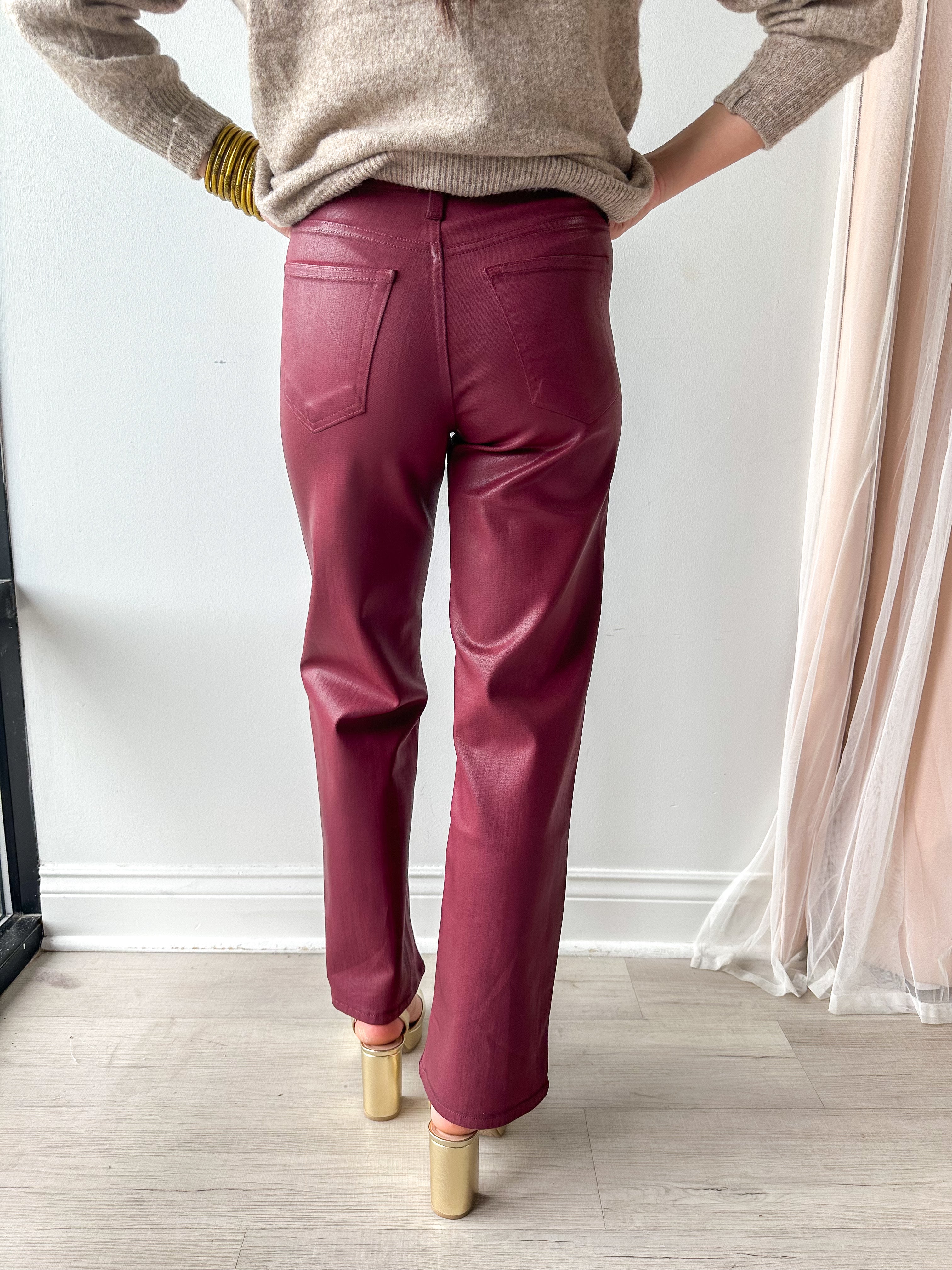 Coated Burgundy Straight Leg Denim