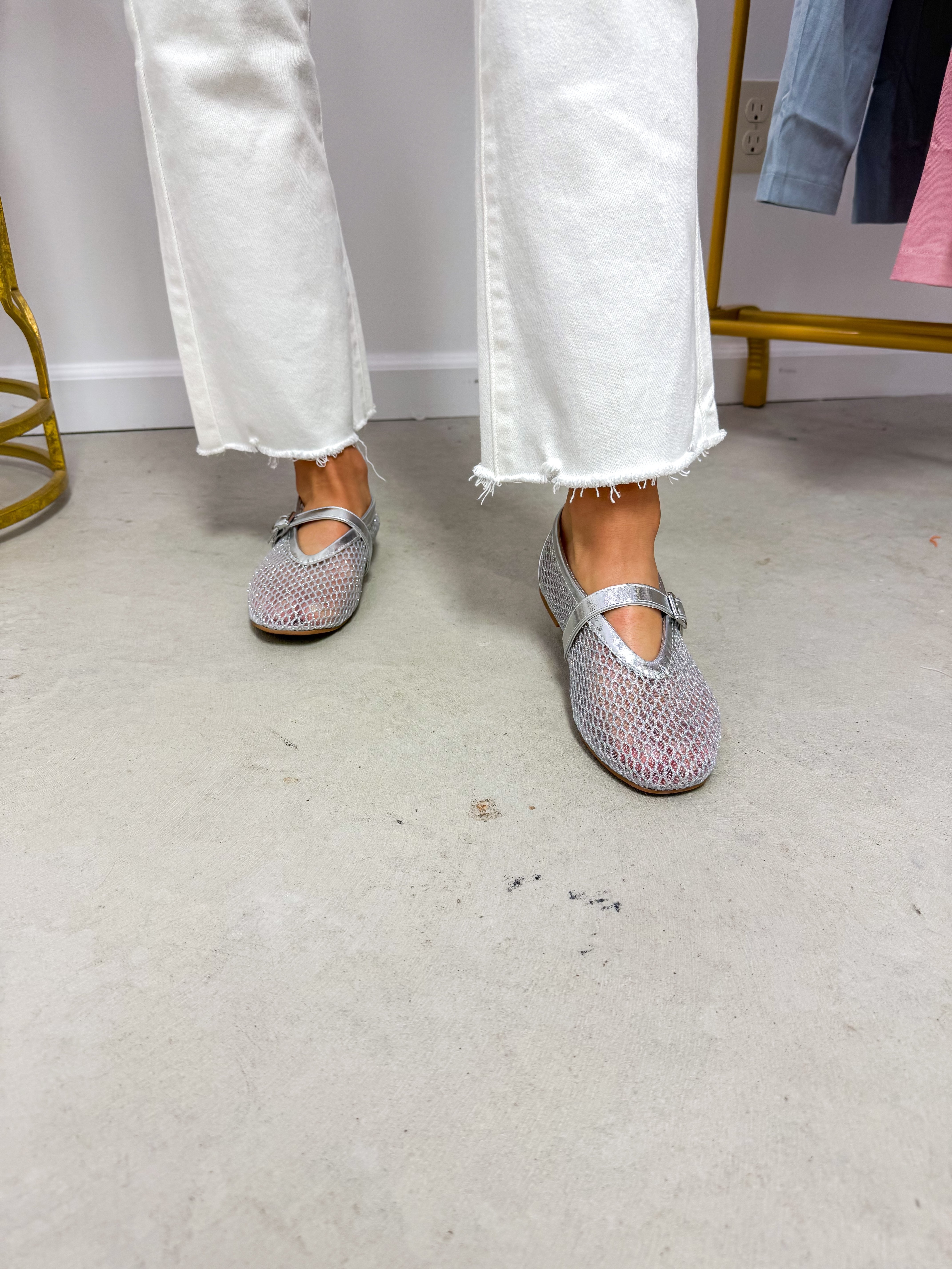 Julie Silver Mesh Woven Ballet Flats