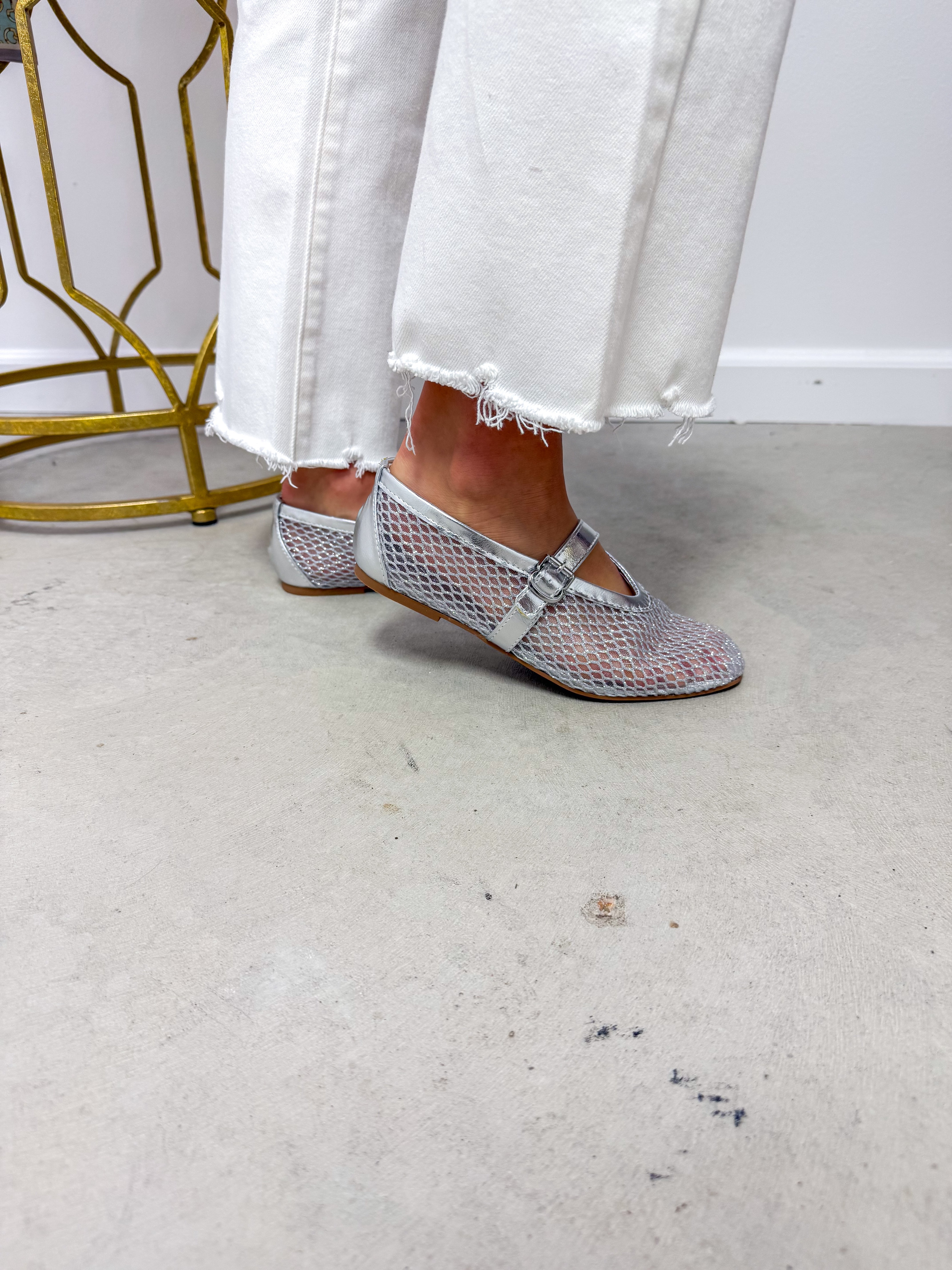 Julie Silver Mesh Woven Ballet Flats