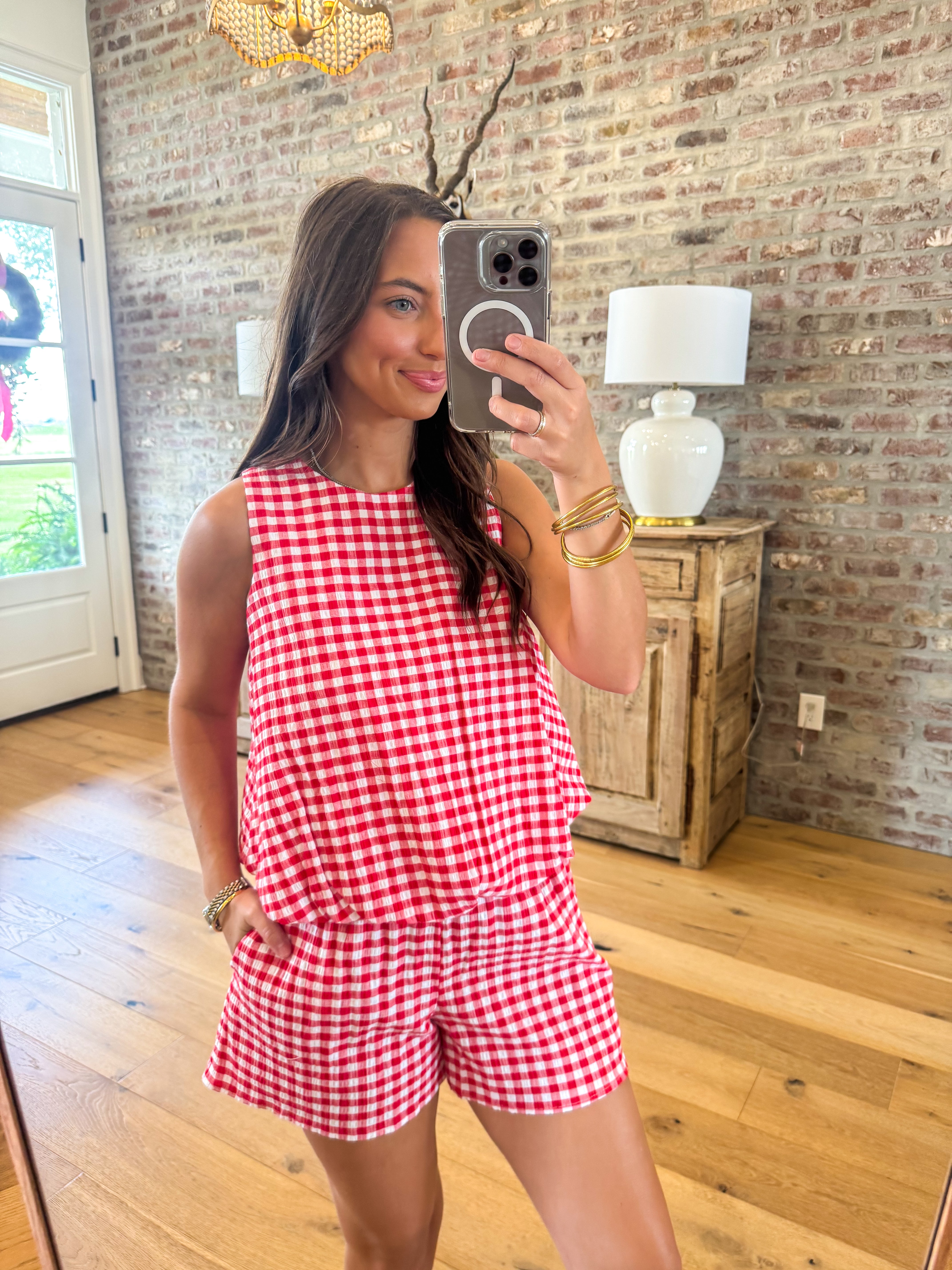 Celeste Short Set Red Seersucker