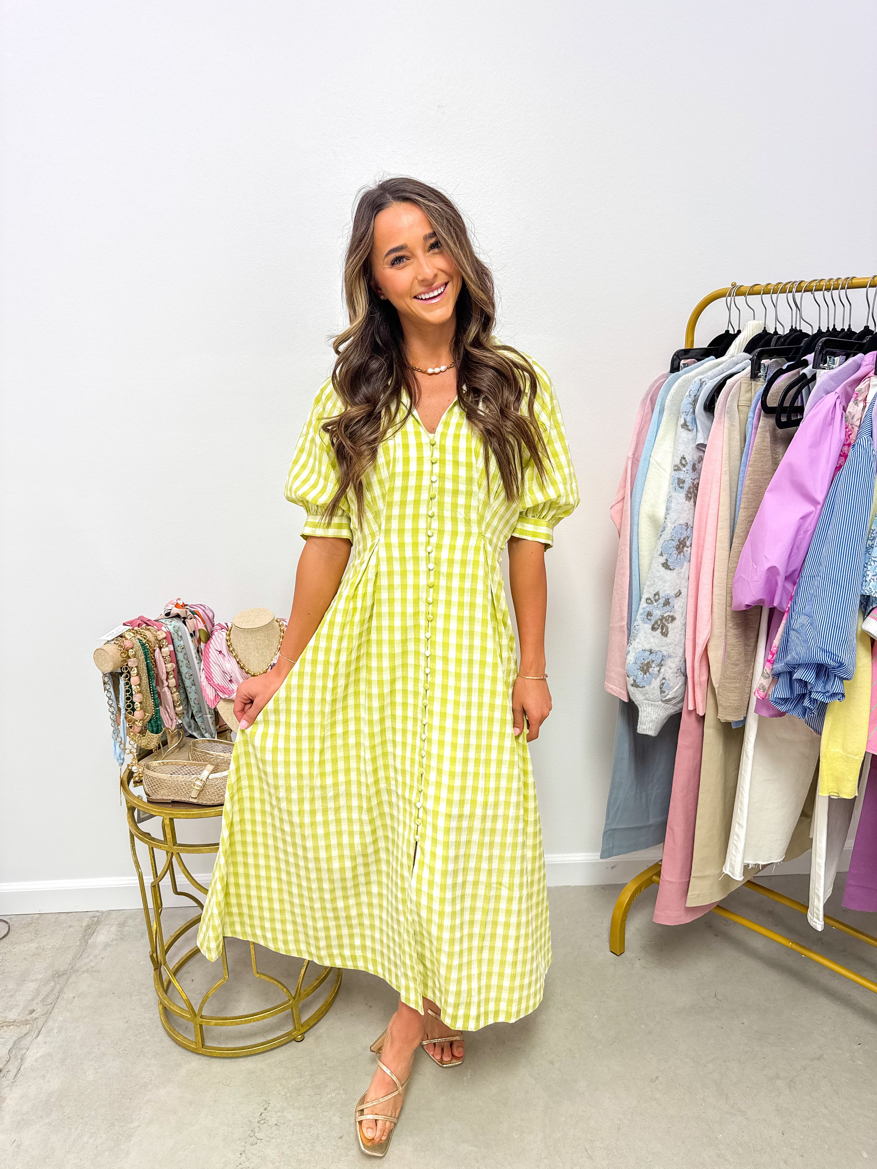 Pistachio Gingham Midi