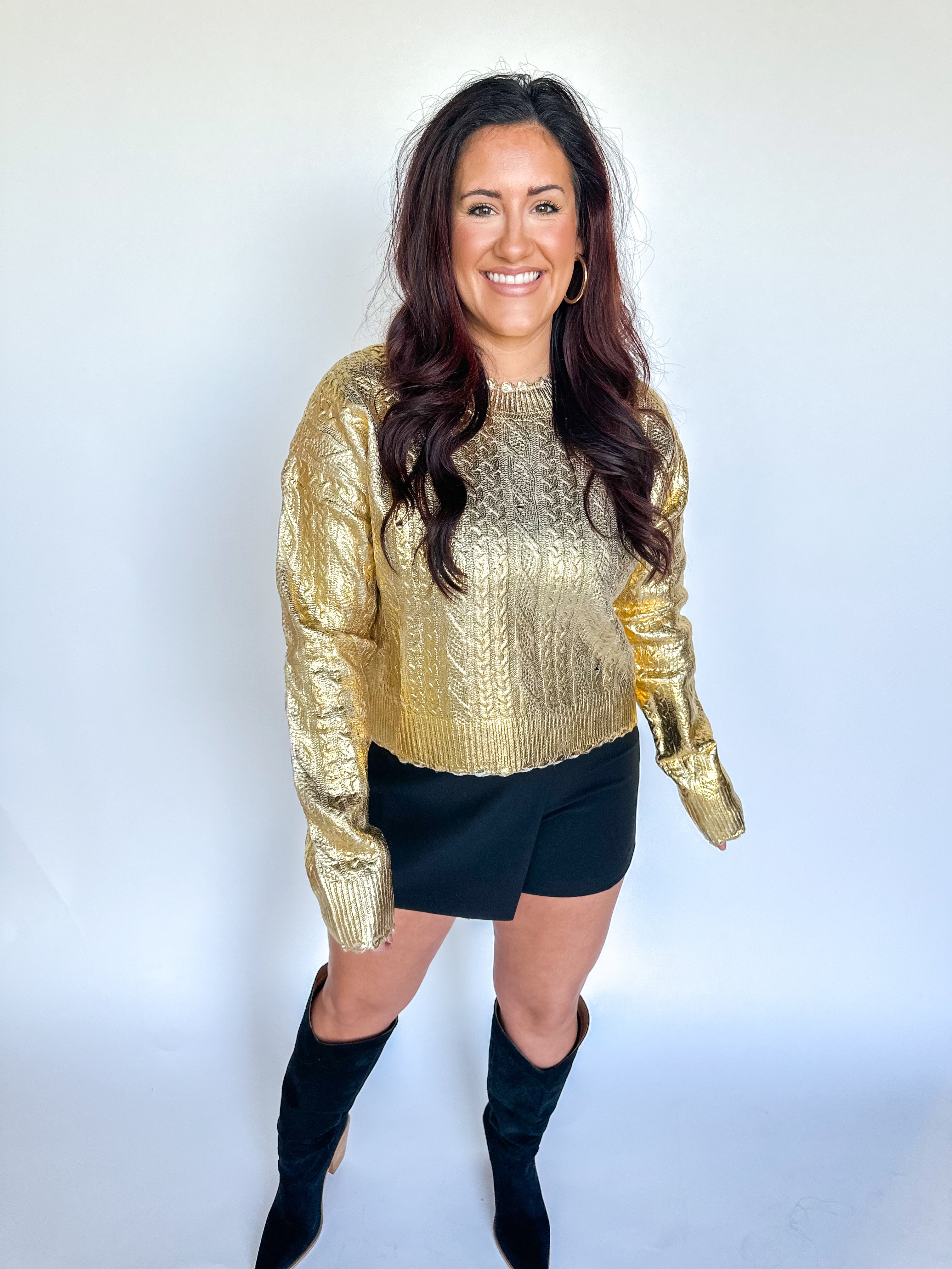 Gold Metallic Cable Sweater