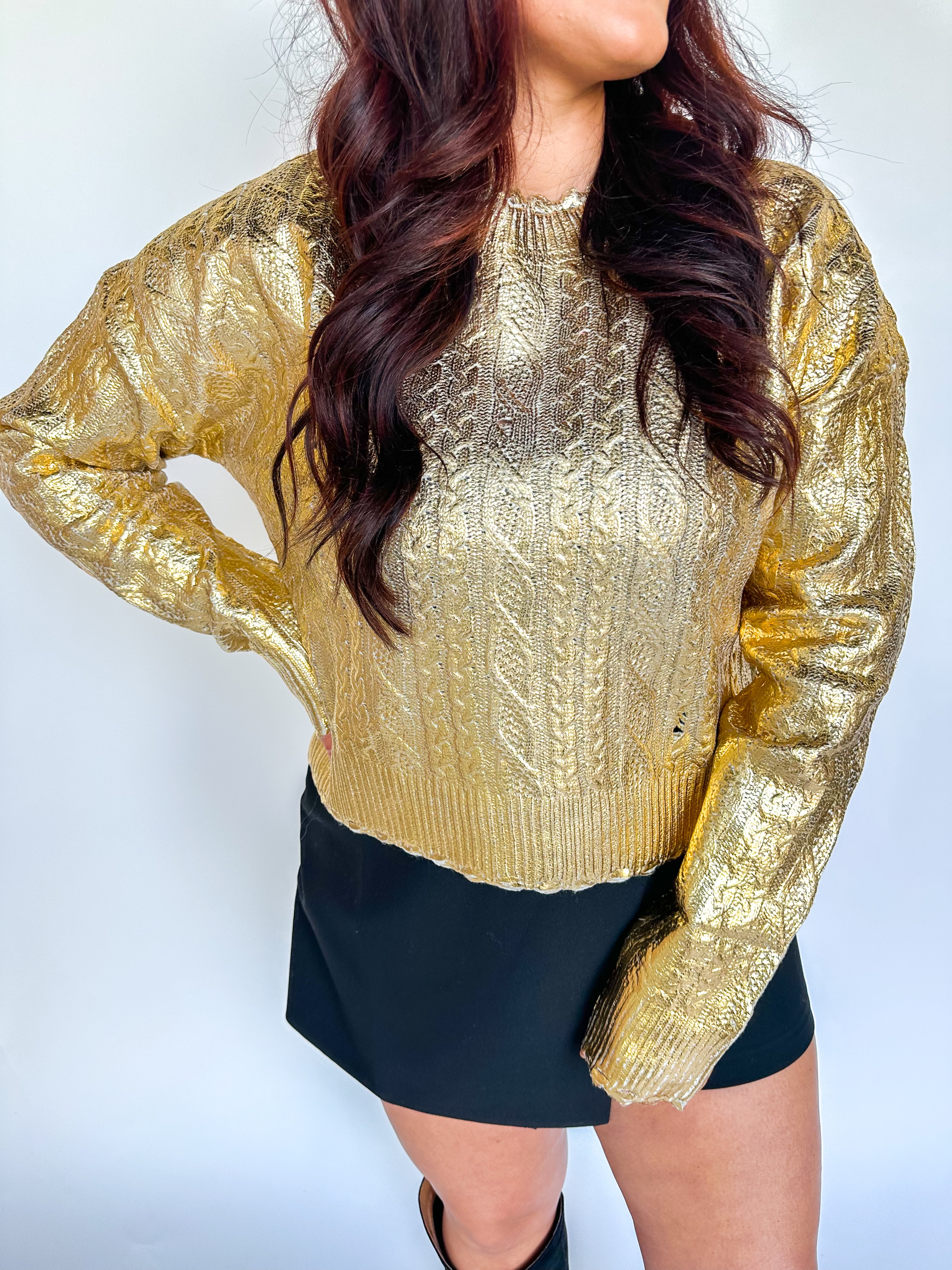 Gold Metallic Cable Sweater